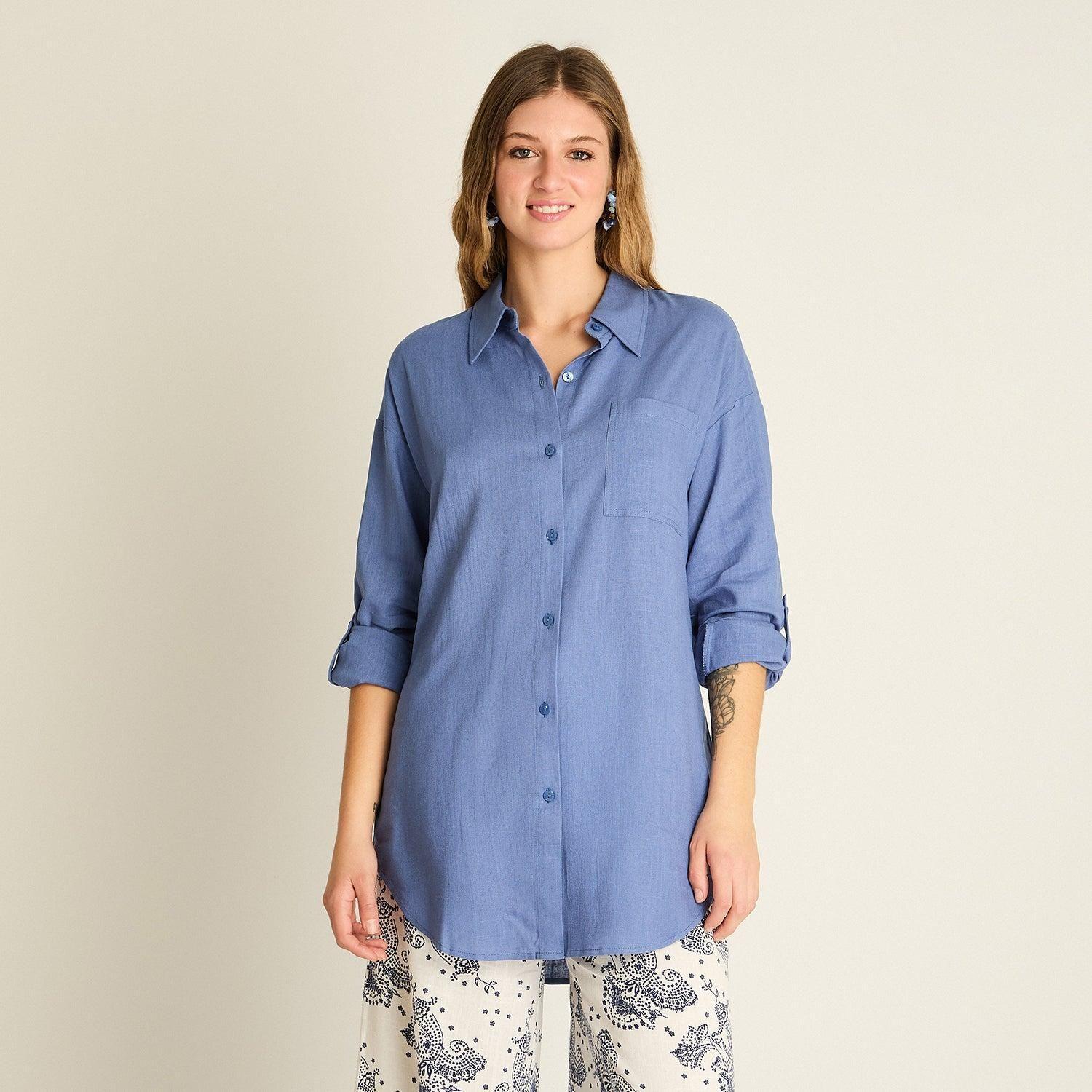 Blusa Azul Bolsillo Frontal-0