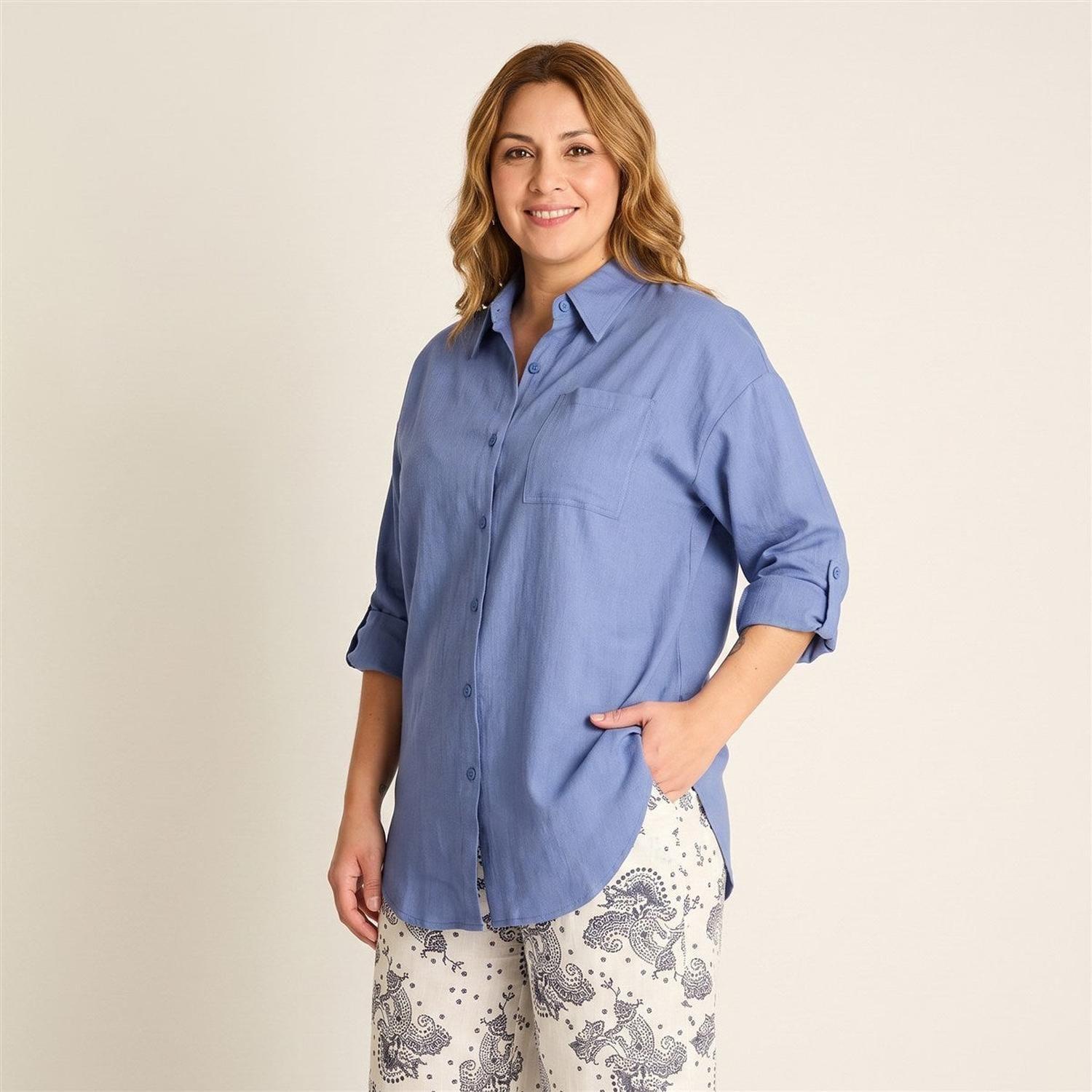 Blusa Azul Bolsillo Frontal-1