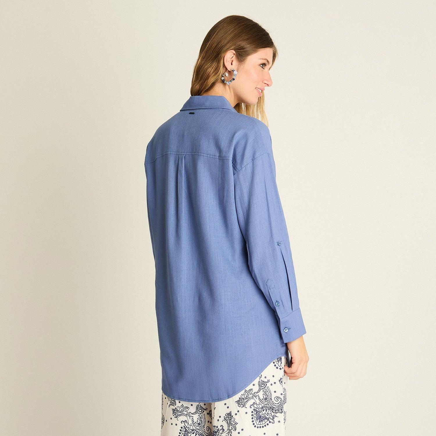 Blusa Azul Bolsillo Frontal-3