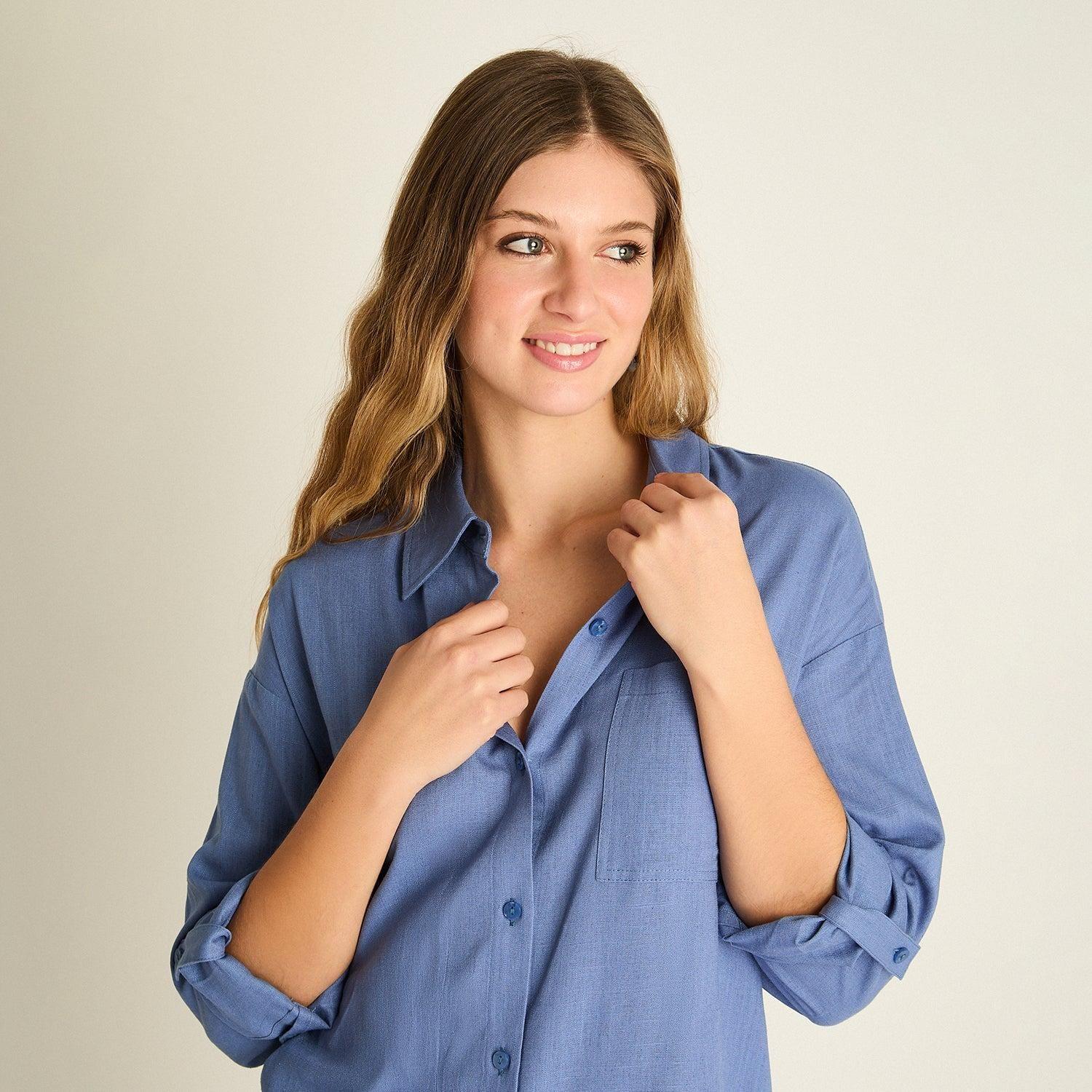 Blusa Azul Bolsillo Frontal-4