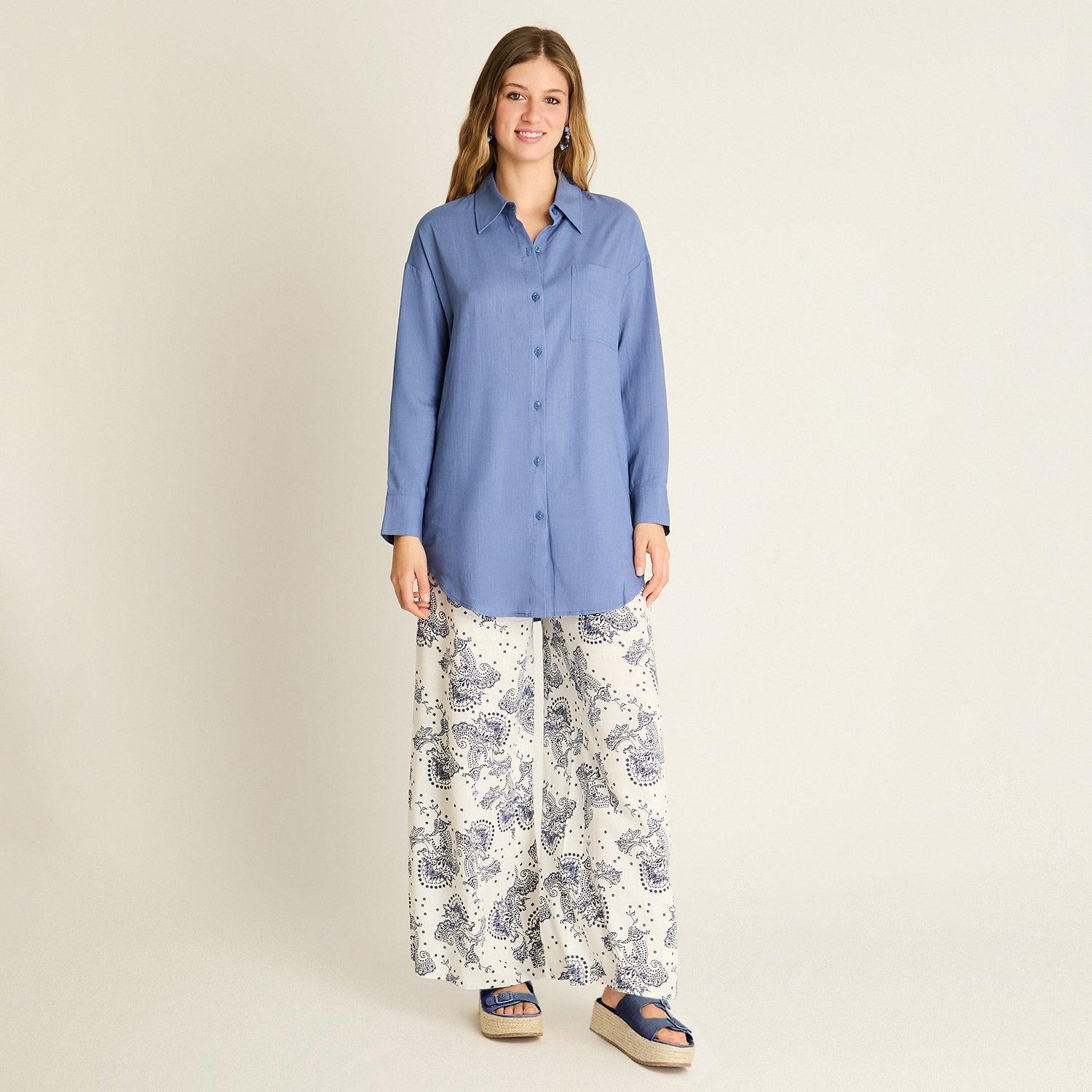 Blusa Azul Bolsillo Frontal-5