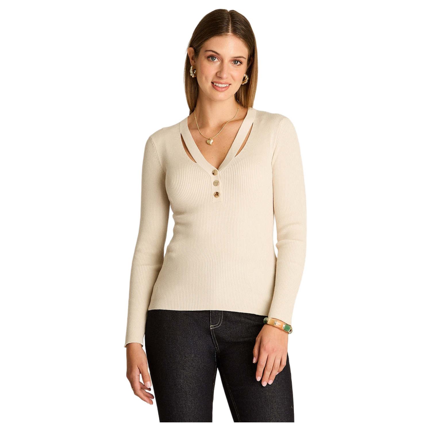 Sweater Arena Escote V con Cut Out-0