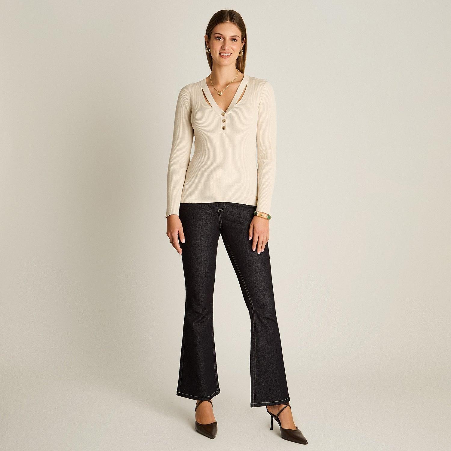 Sweater Arena Escote V con Cut Out-3