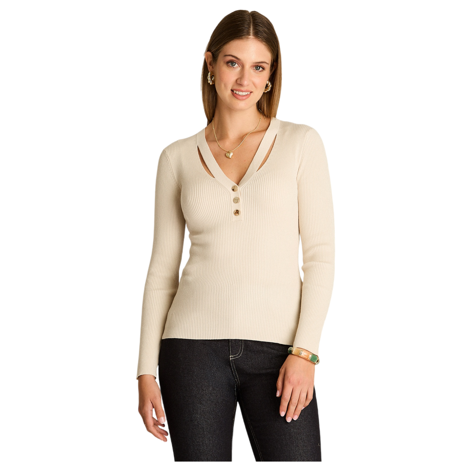 Sweater Arena Escote V con Cut Out-0