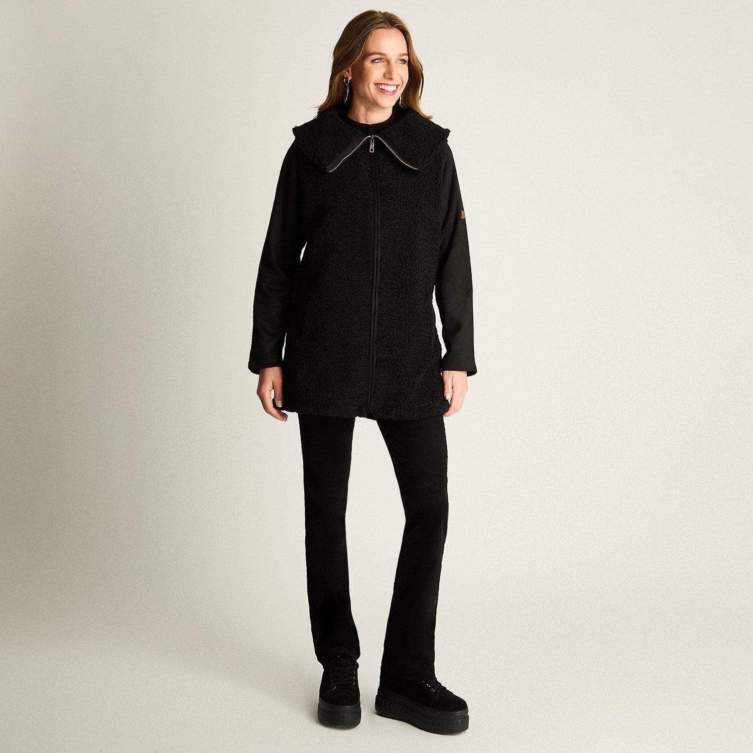 Polerón Sherpa Con Mangas En Suede Y Cuello Alto Negro-2