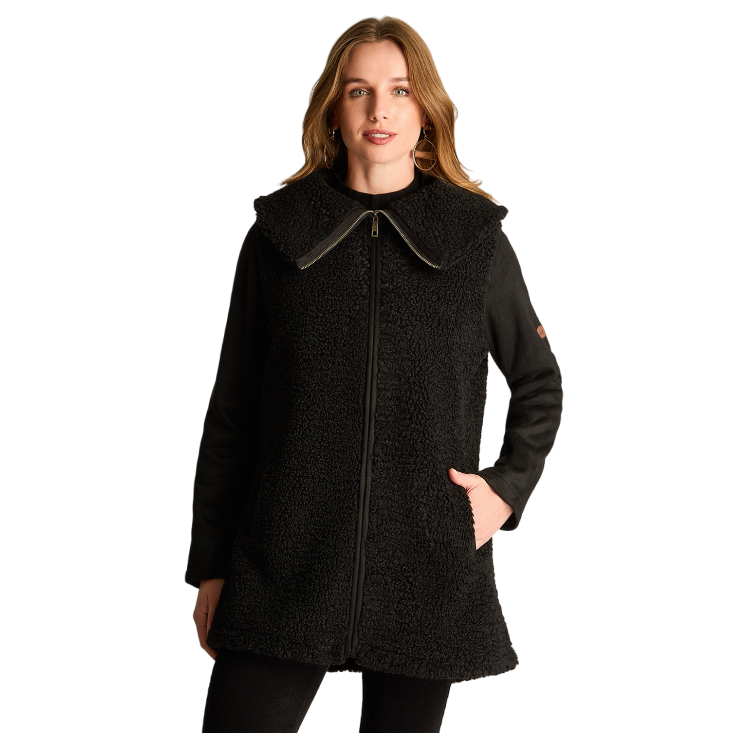 Polerón Sherpa Con Mangas En Suede Y Cuello Alto Negro-4