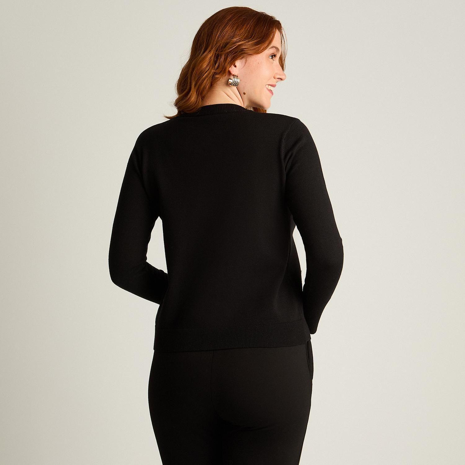 Cardigan Negro con Botones Dorados en Tejido-1