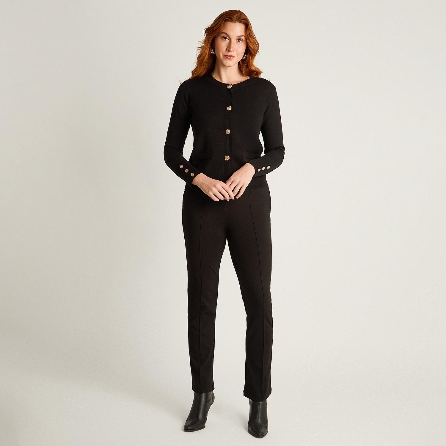 Cardigan Negro con Botones Dorados en Tejido-3