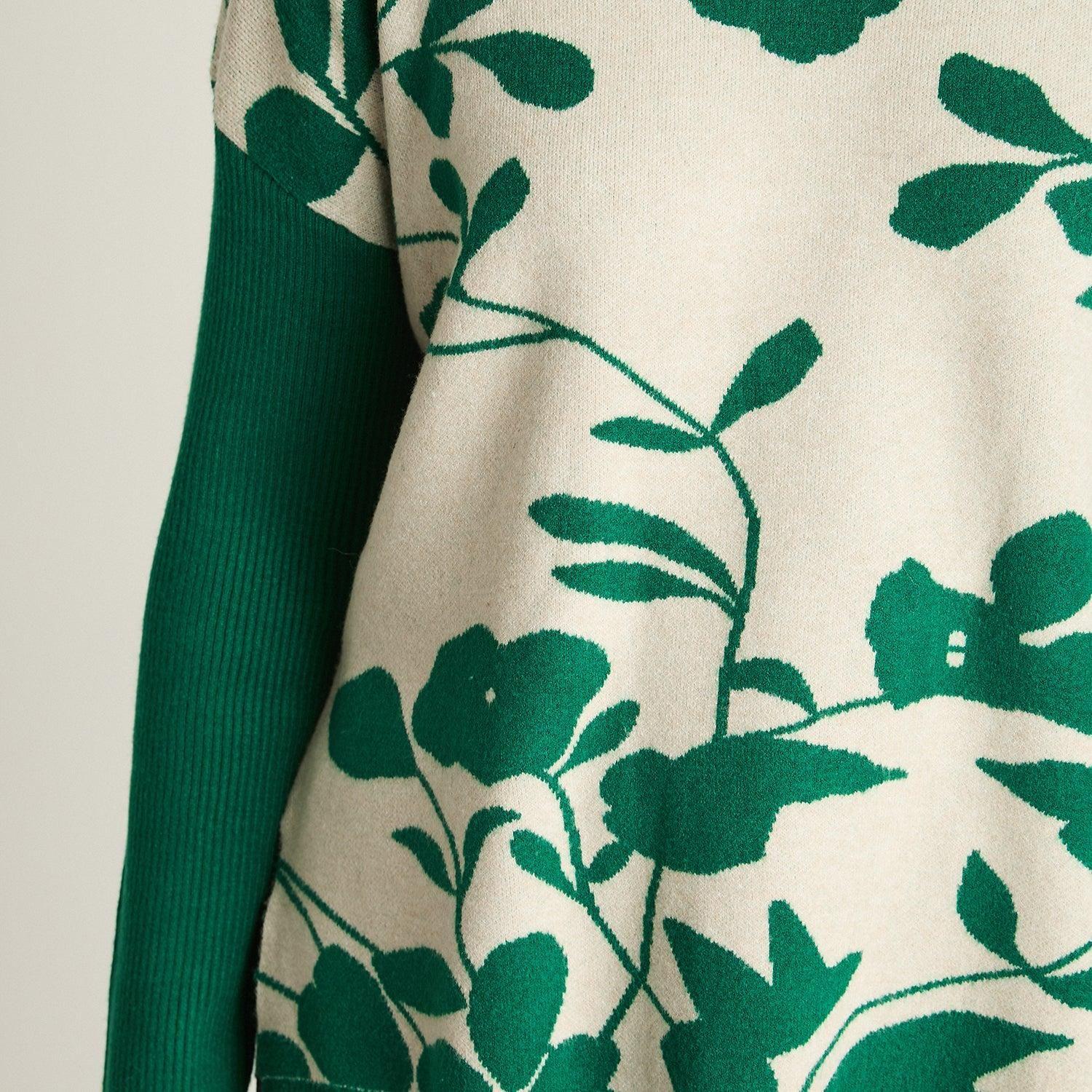 Tejido Jacquard Manga Larga Cuello Redondo Verde-2
