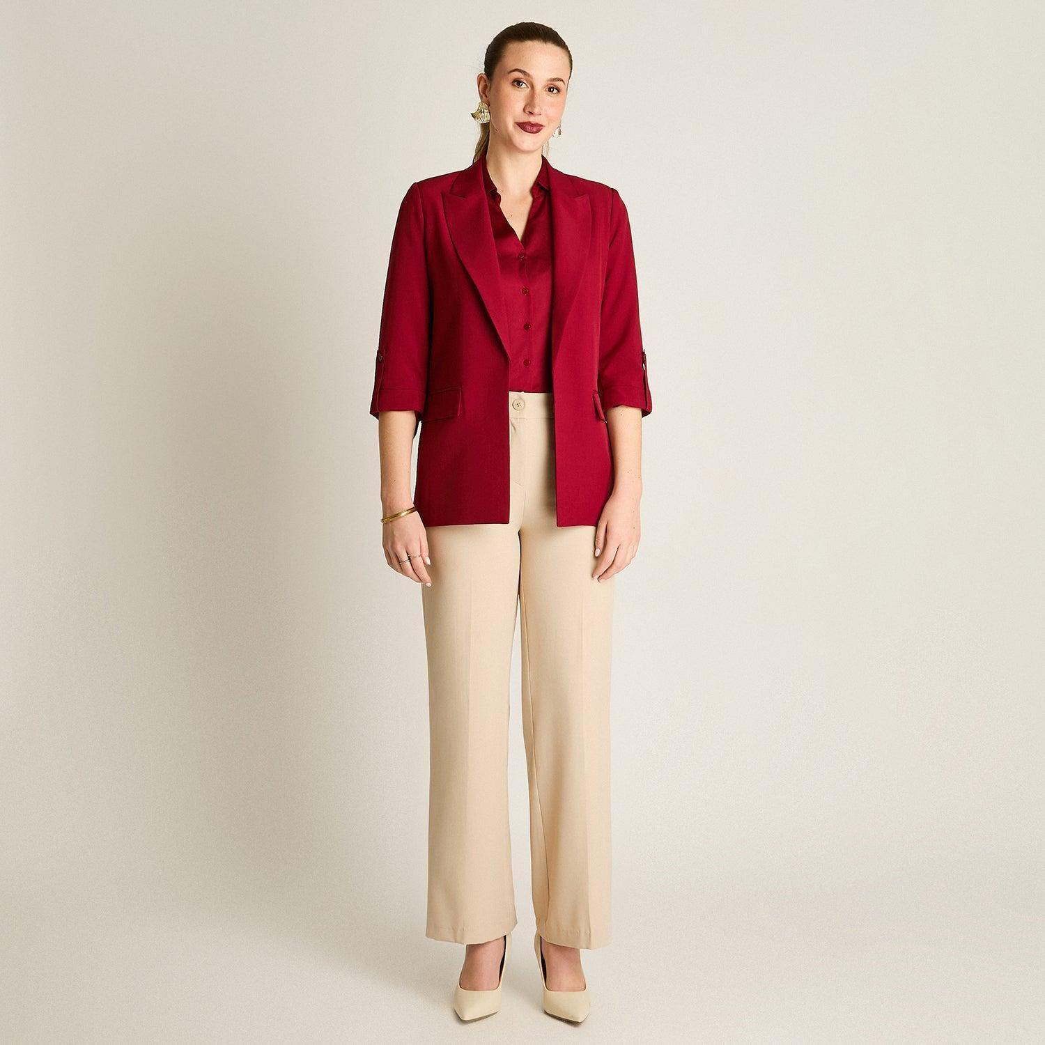 Blazer Rojo Manga 3/4 con Bolsillos y Solapa-3