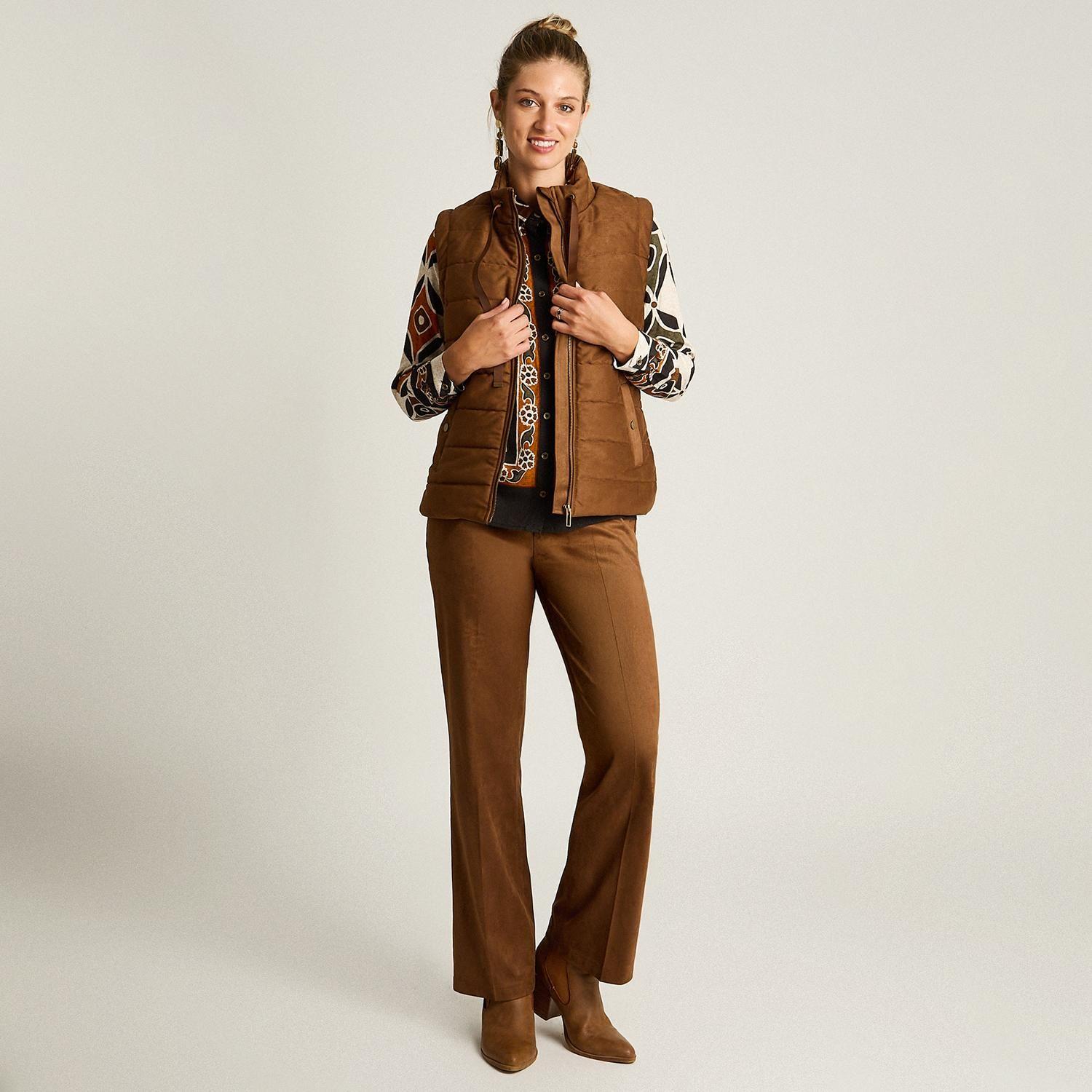 Chaqueta Camel de Suede Sin Mangas con Diseño Quilted y Cierre Full Zipper-3