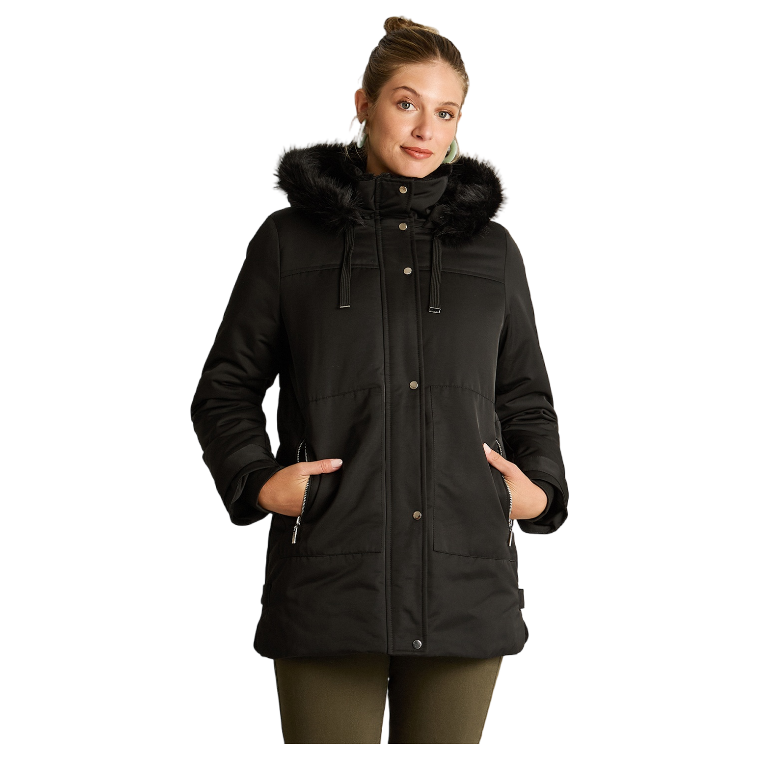 Parka Negra con Gorro Peludo y Forro-0