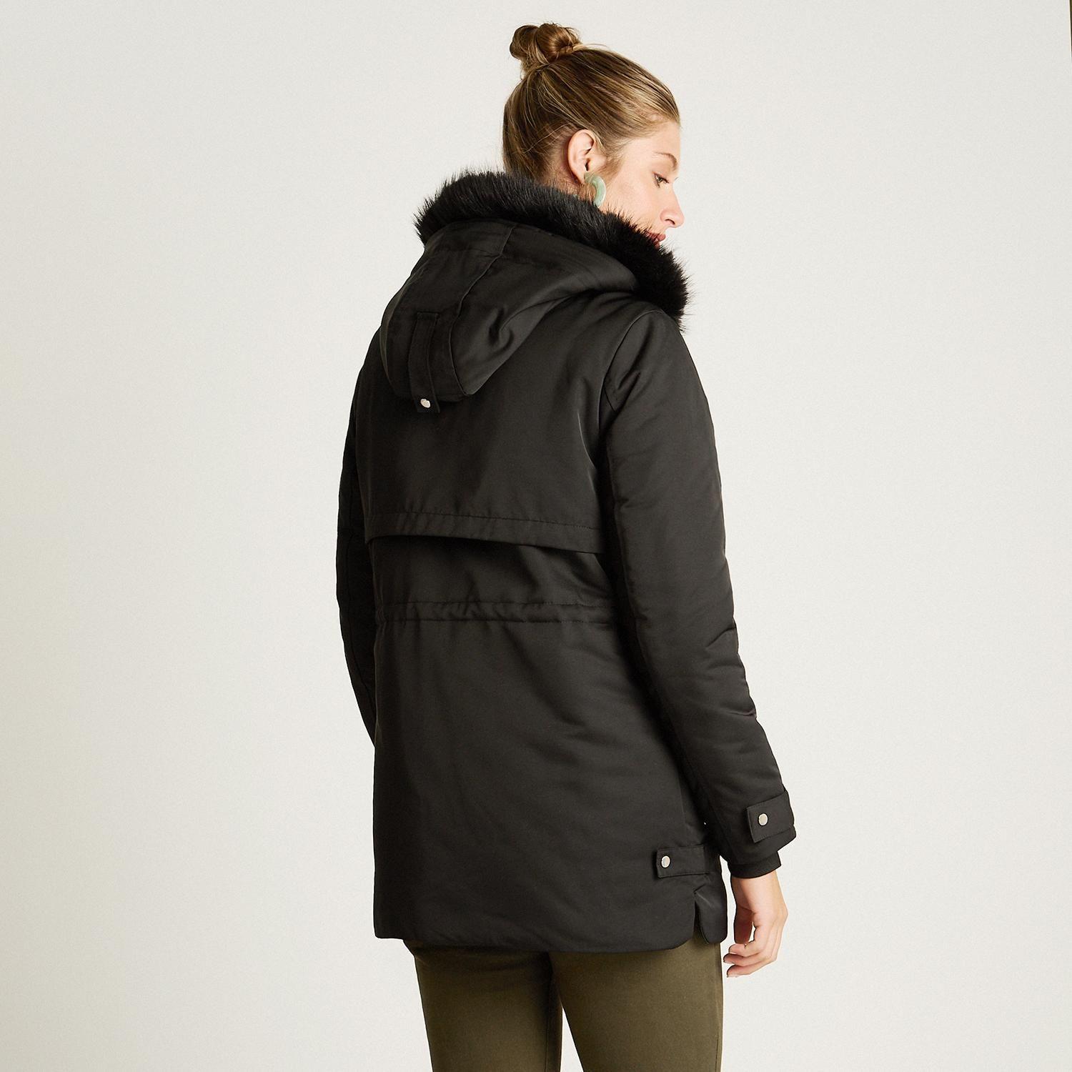 Parka Negra con Gorro Peludo y Forro-1