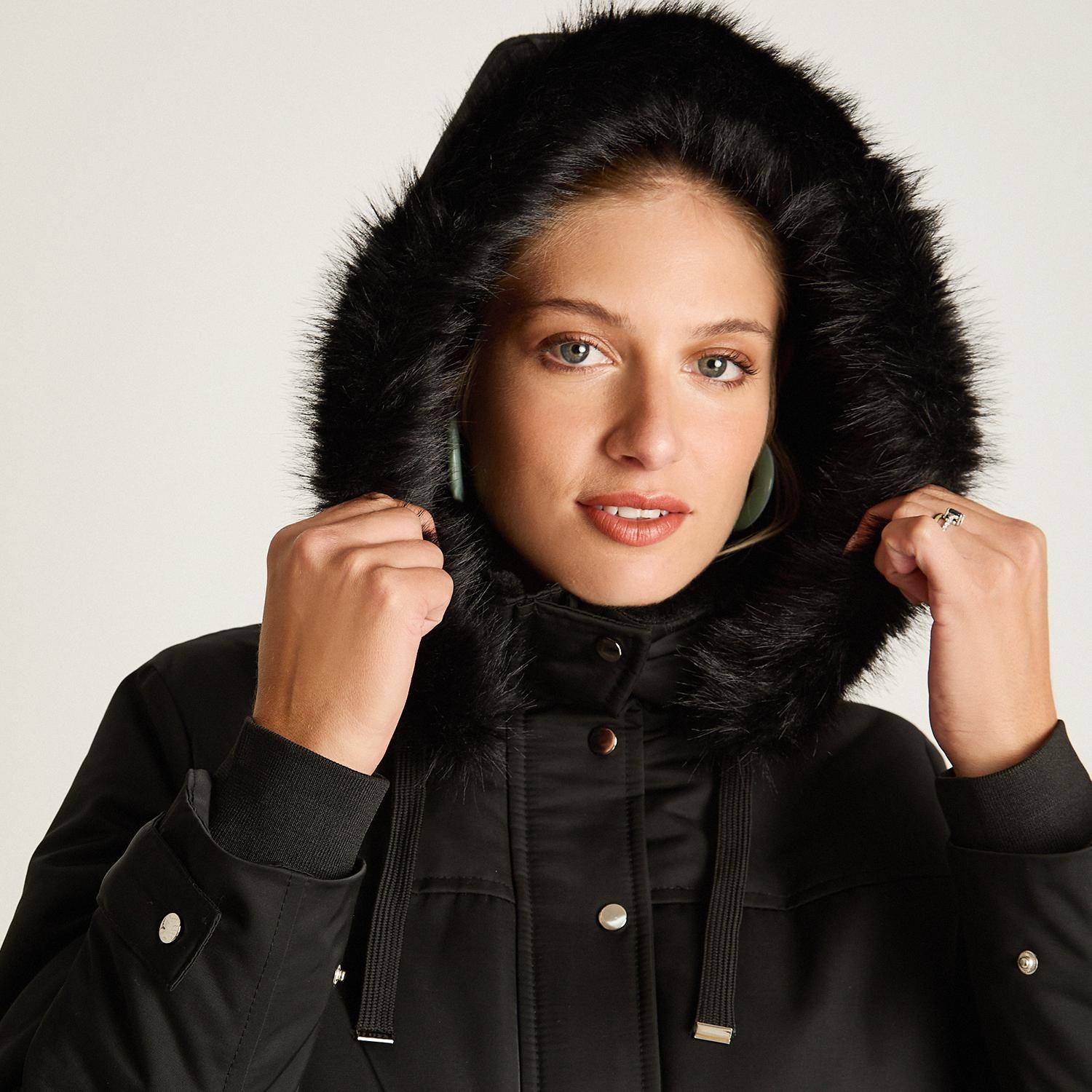 Parka Negra con Gorro Peludo y Forro-2