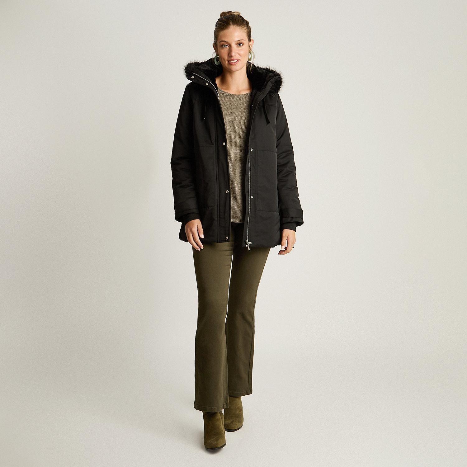 Parka Negra con Gorro Peludo y Forro-3