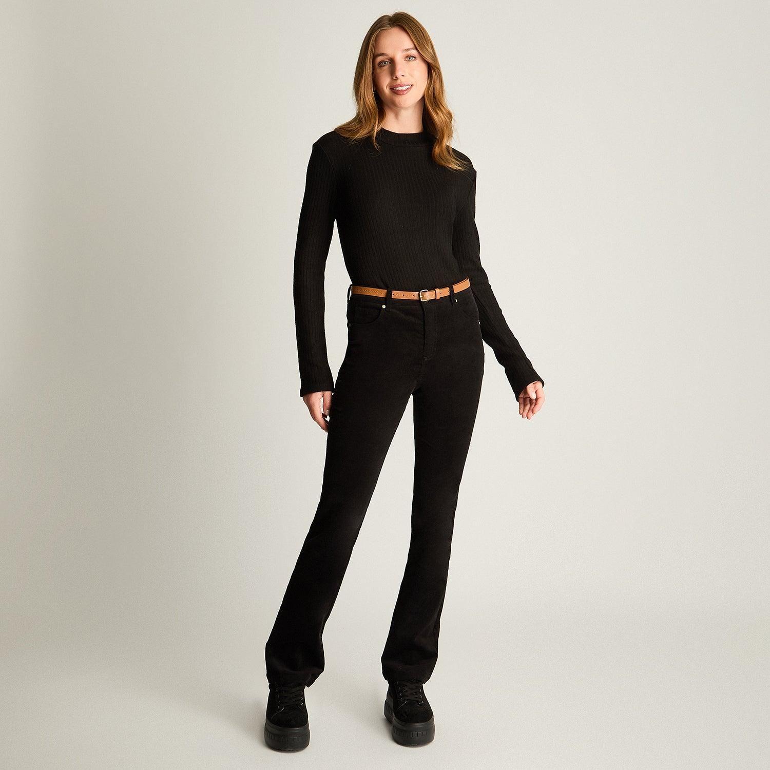 Pantalón De Cotele 5 Bolsillos Con Cinturón Negro-2