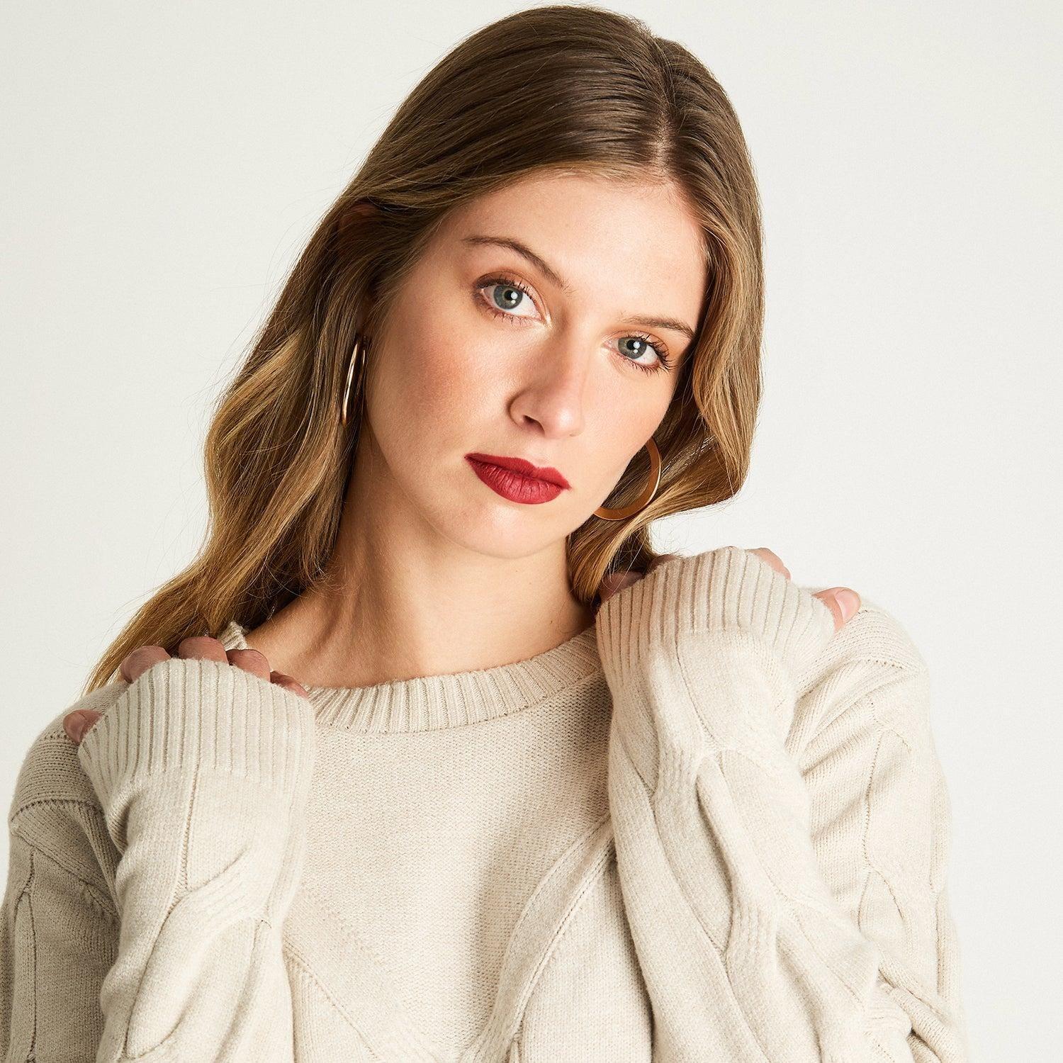 Sweater Escote Redondo Manga Larga Crudo-2