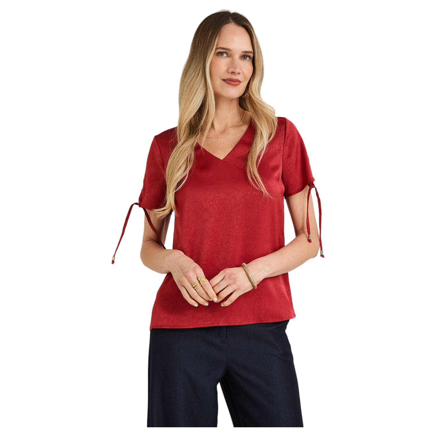 Blusa Manga Corta Escote V Rojo-0