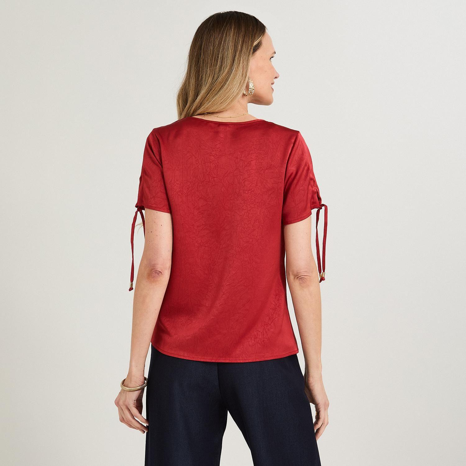 Blusa Manga Corta Escote V Rojo-1