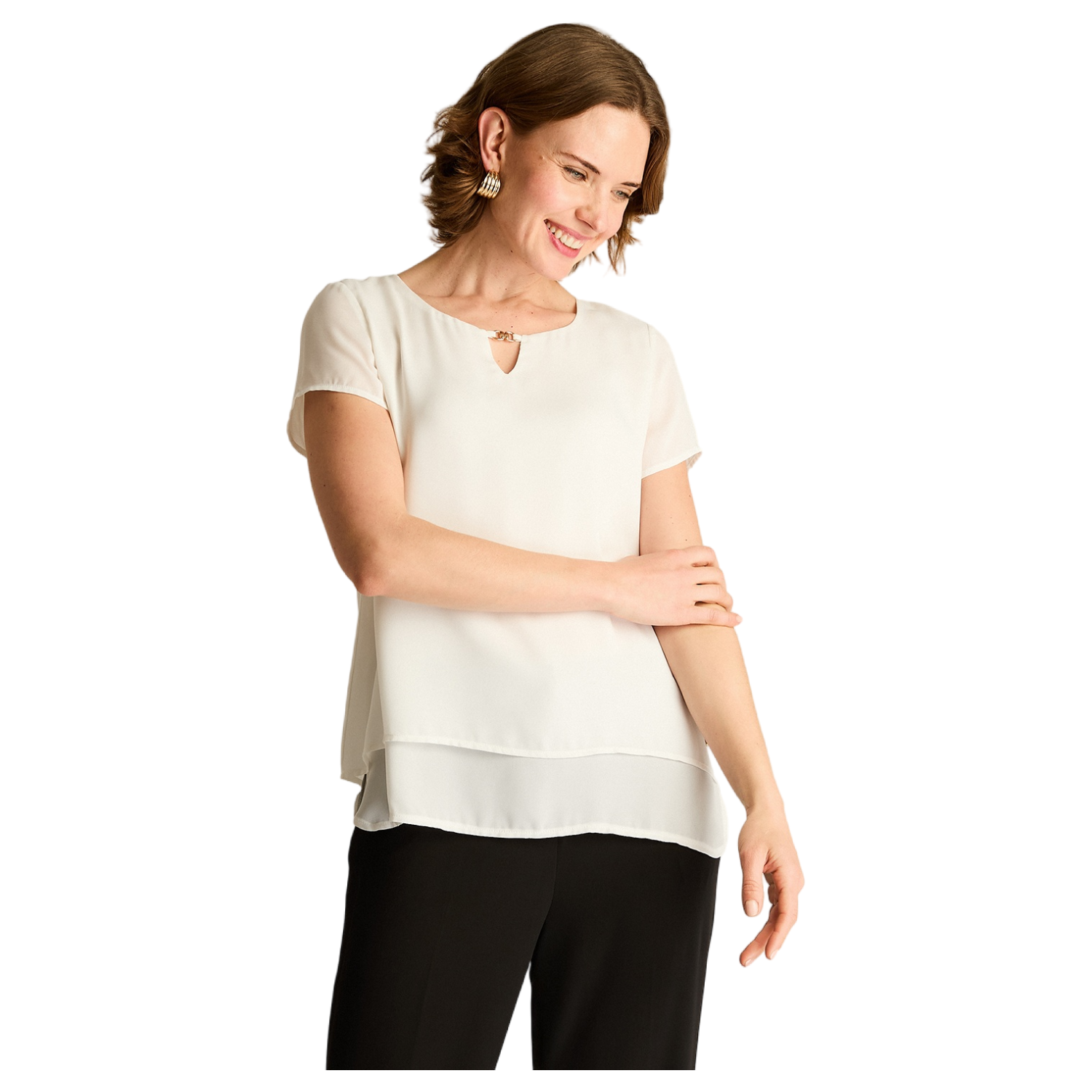 Blusa Crudo Manga Corta con Abertura Frontal-0