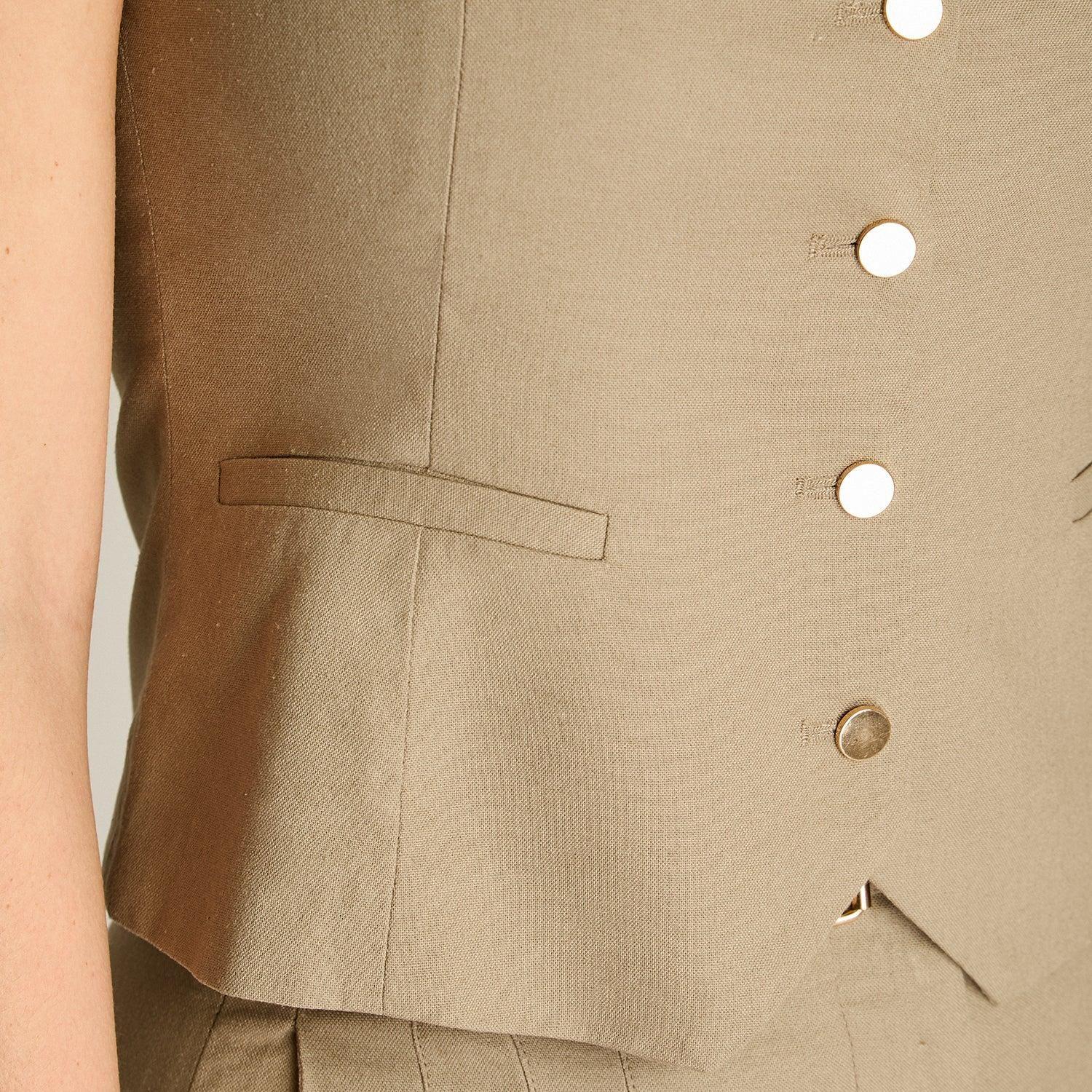 Blazer Sastrero sin Mangas Taupe Escote Redondo-2