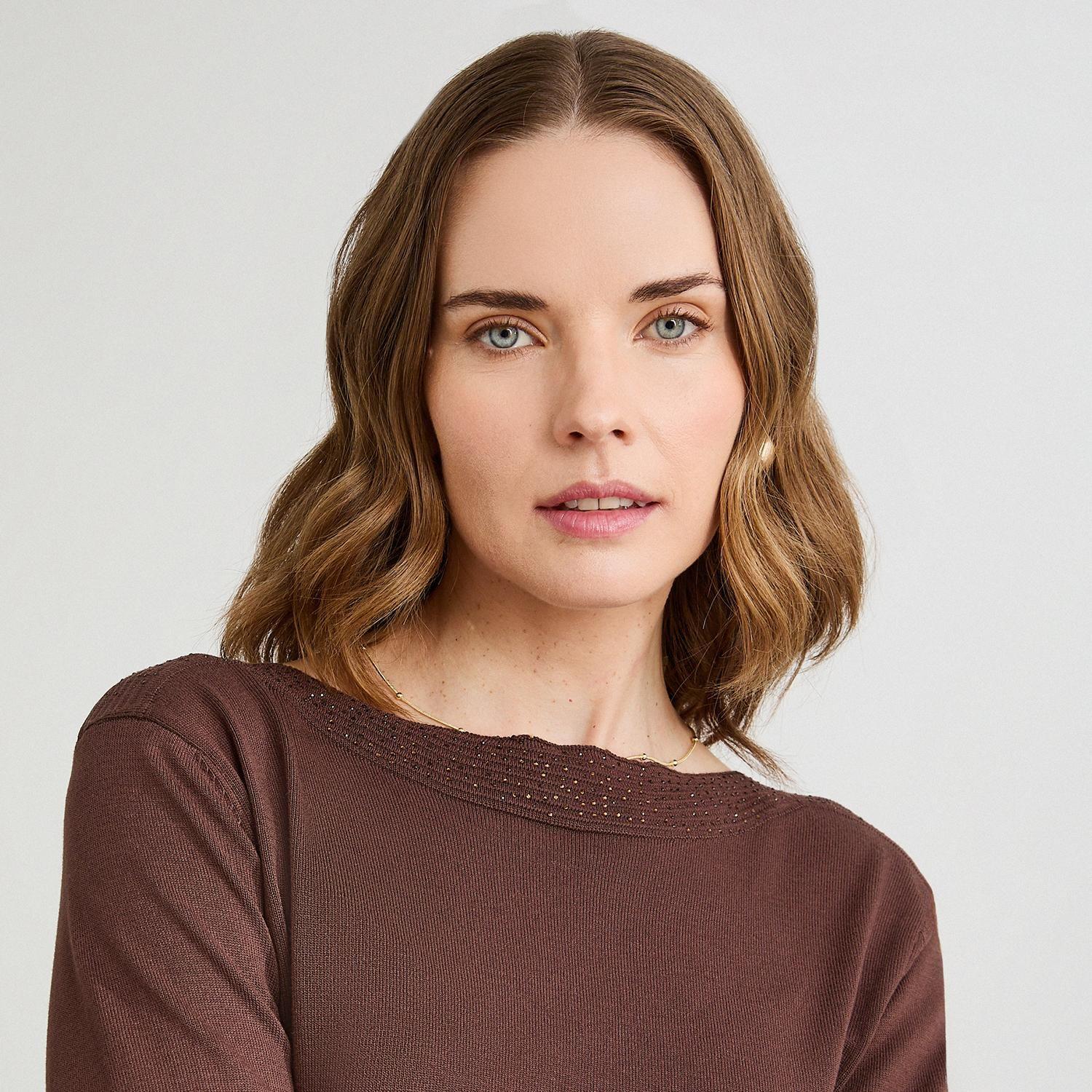Sweater con Aplicación de Strass Café-2