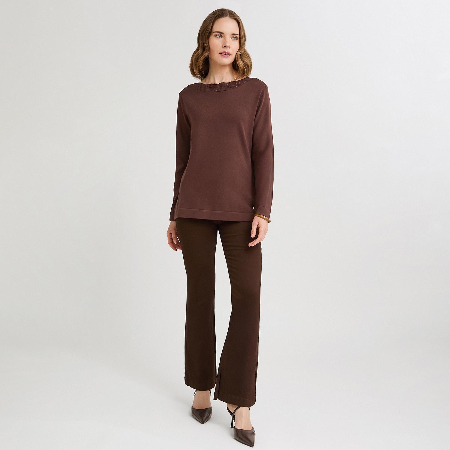 Sweater con Aplicación de Strass Café-3