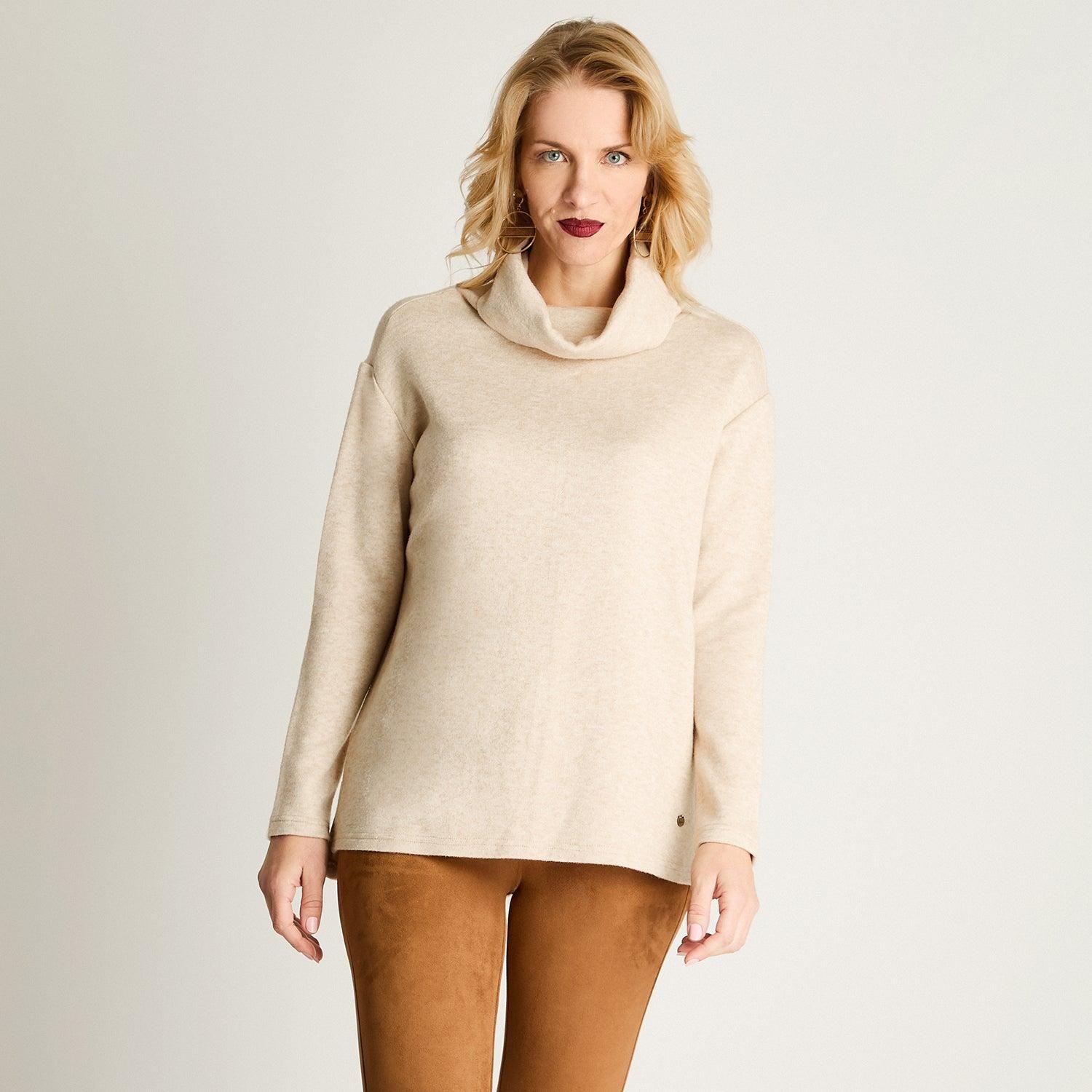 Tejido Manga Larga Cuello Bote Beige-0
