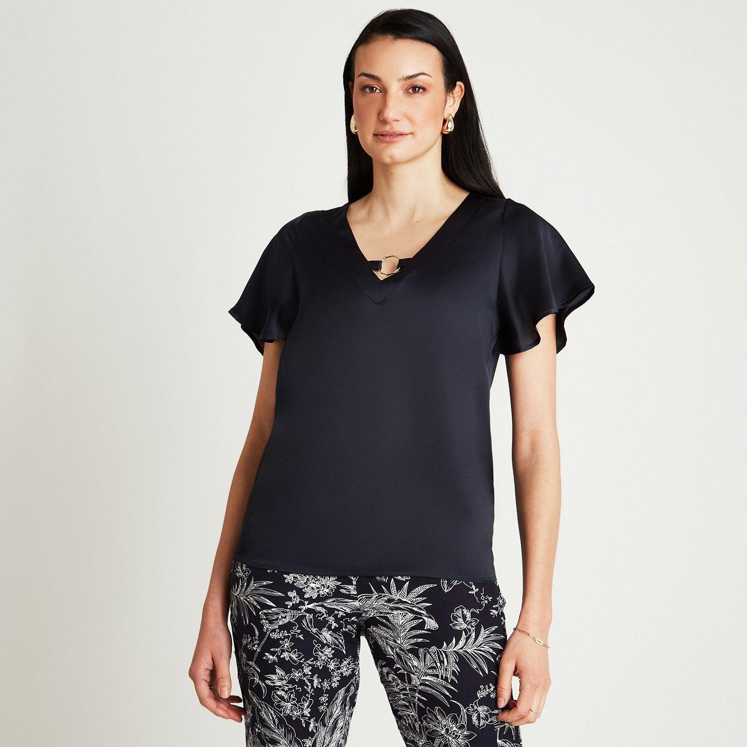 Blusa Azul Manga Corta Argolla En Cuello-0