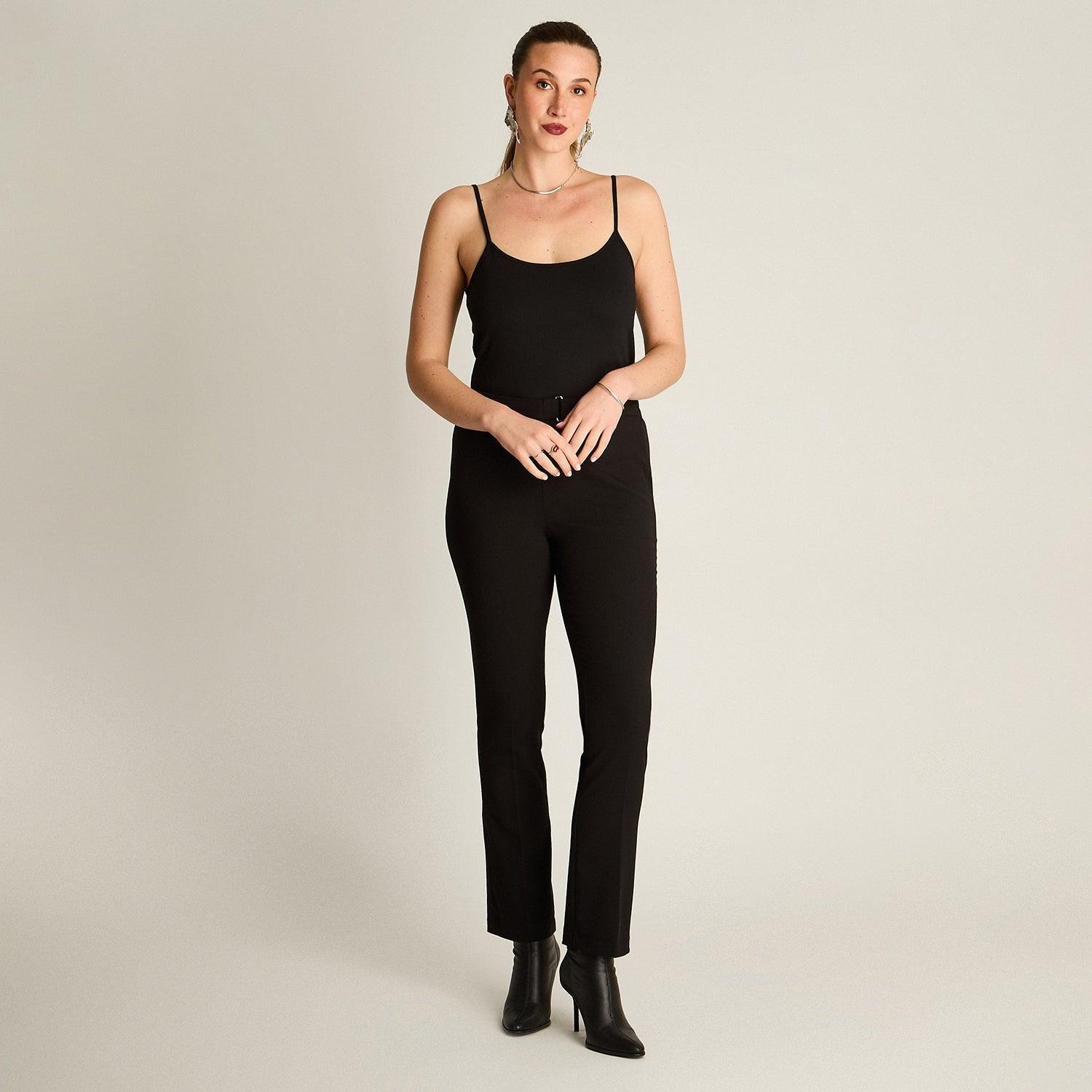 Pantalón Negro Básico Recto con Pretina Elasticada-3