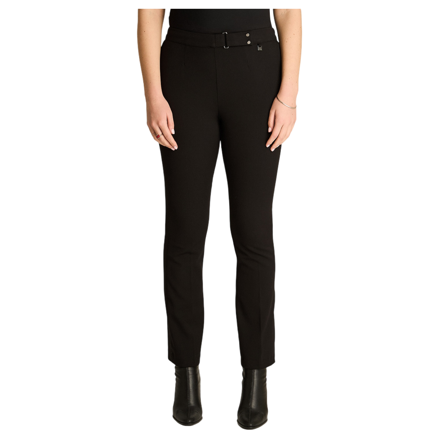 Pantalón Negro Básico Recto con Pretina Elasticada-0
