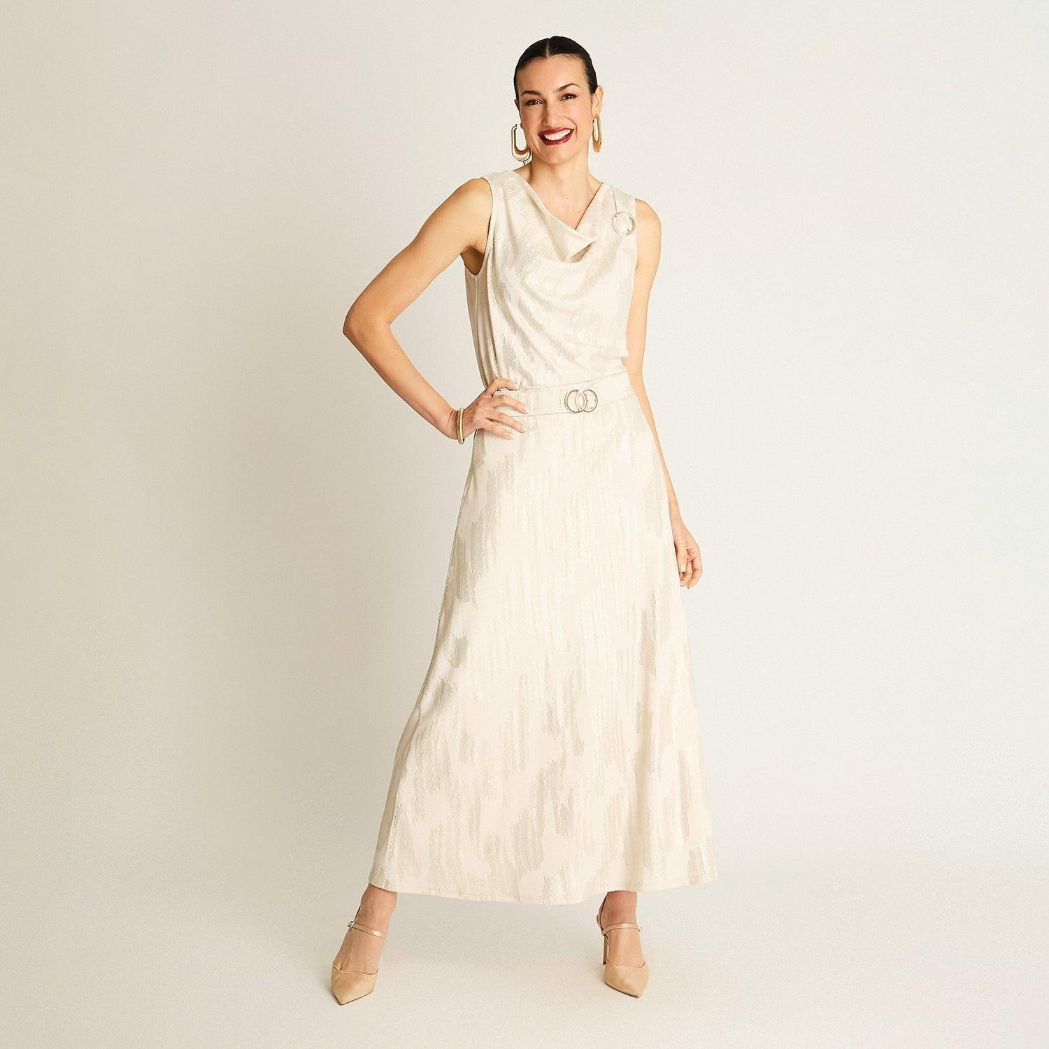 Falda Maxi Beige Satinada con Cinturón-3