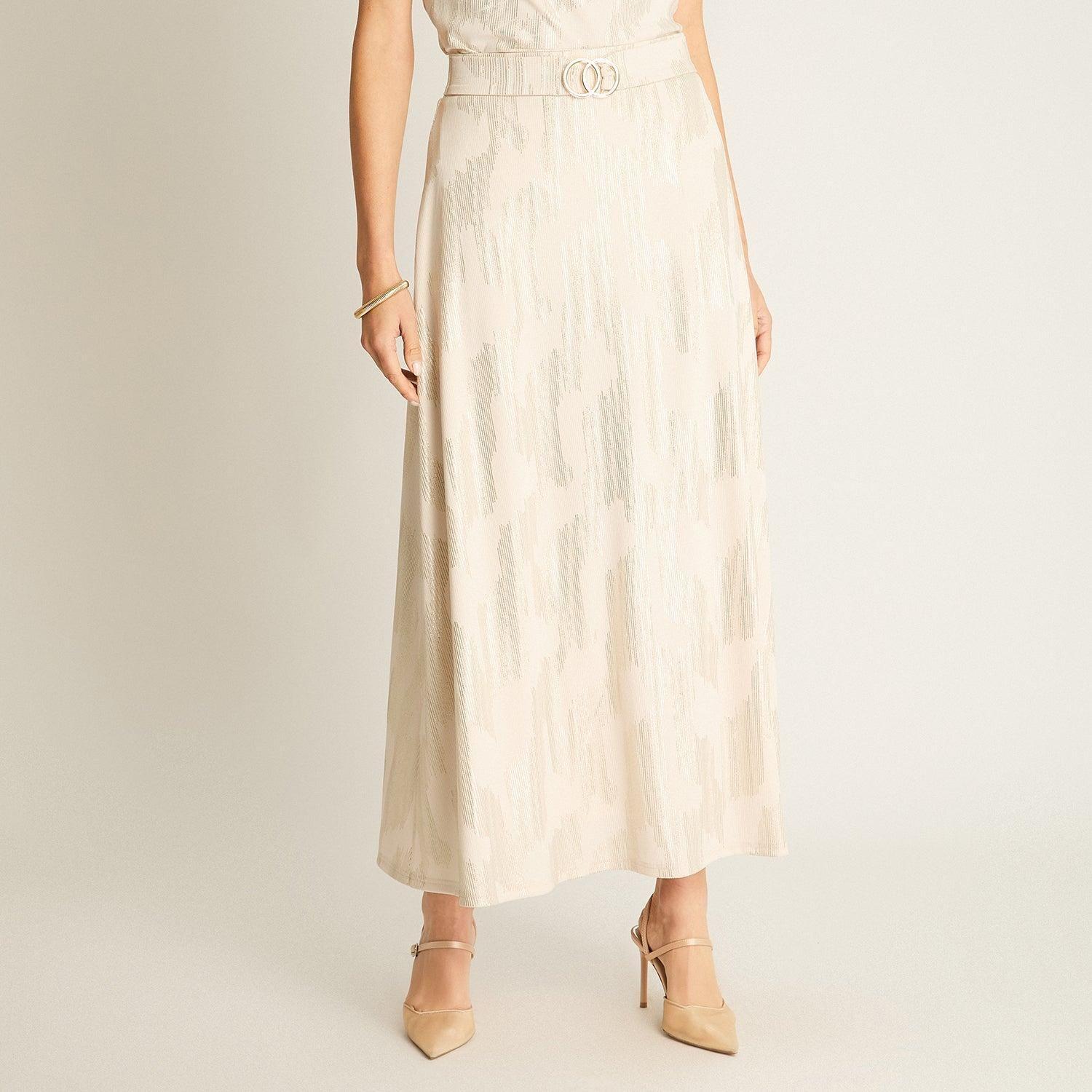 Falda Maxi Beige Satinada con Cinturón-0