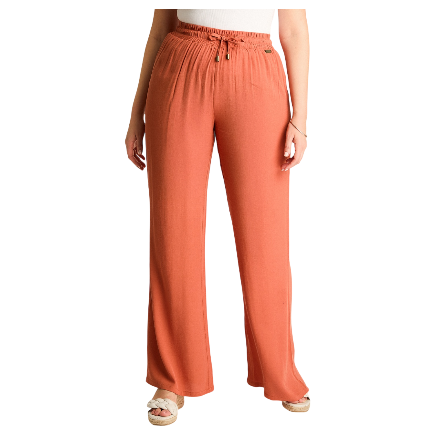 Pantalón Sport Terracota Palazzo Elasticidad Media Calce Holgado-0