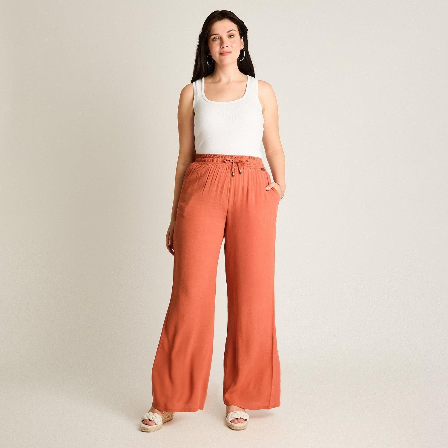 Pantalón Sport Terracota Palazzo Elasticidad Media Calce Holgado-3