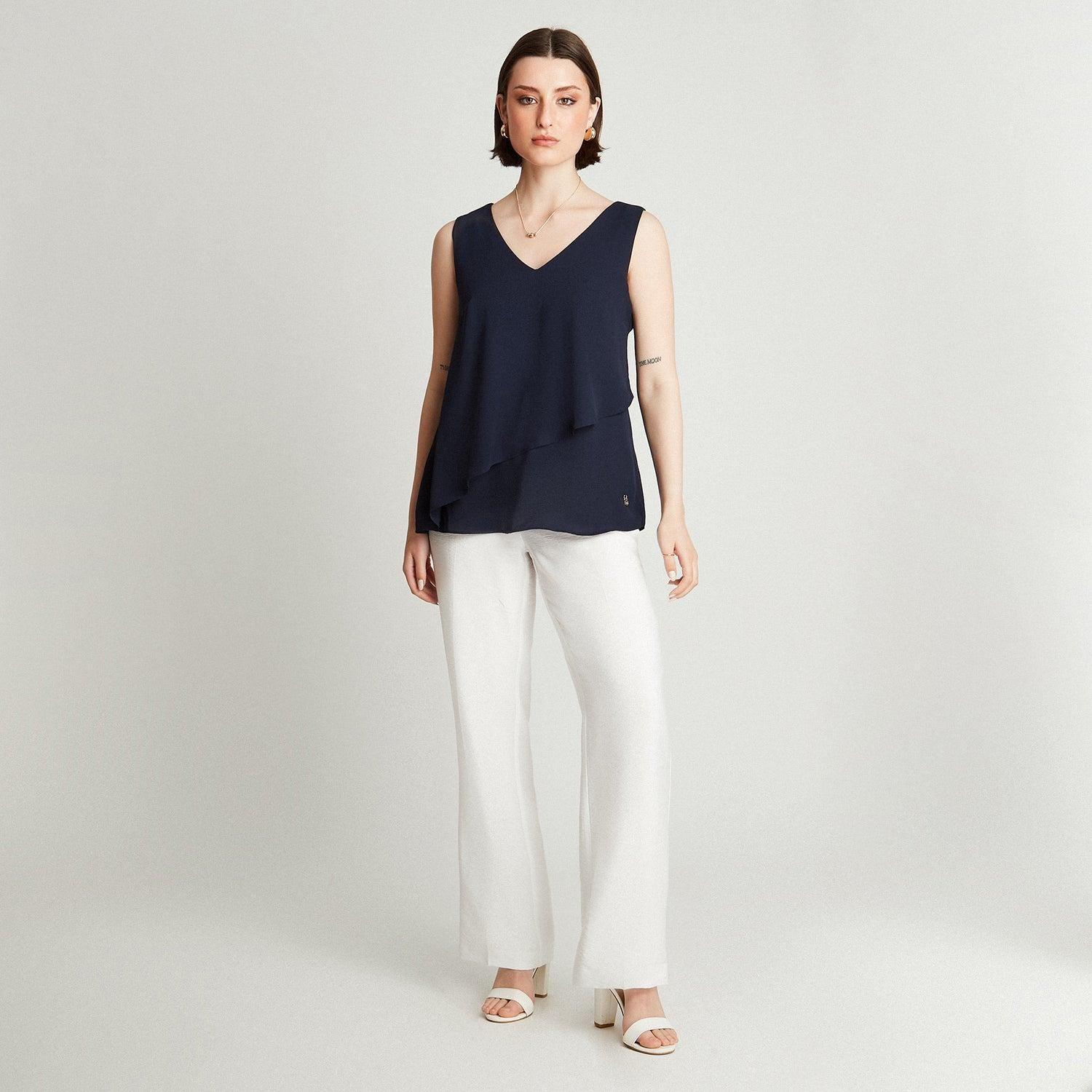 Blusa Azul Sin Manga Cuello V-3