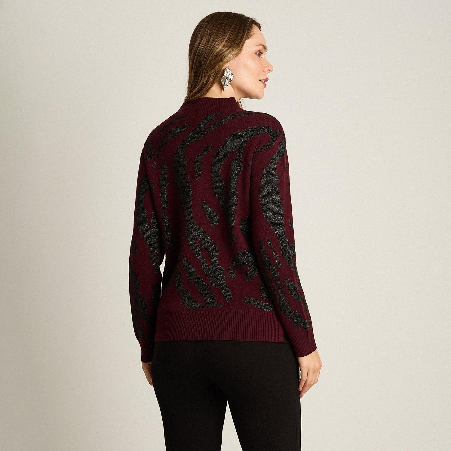 Sweater Burdeo con Estampado Animal Print y Lurex en Tejido-1