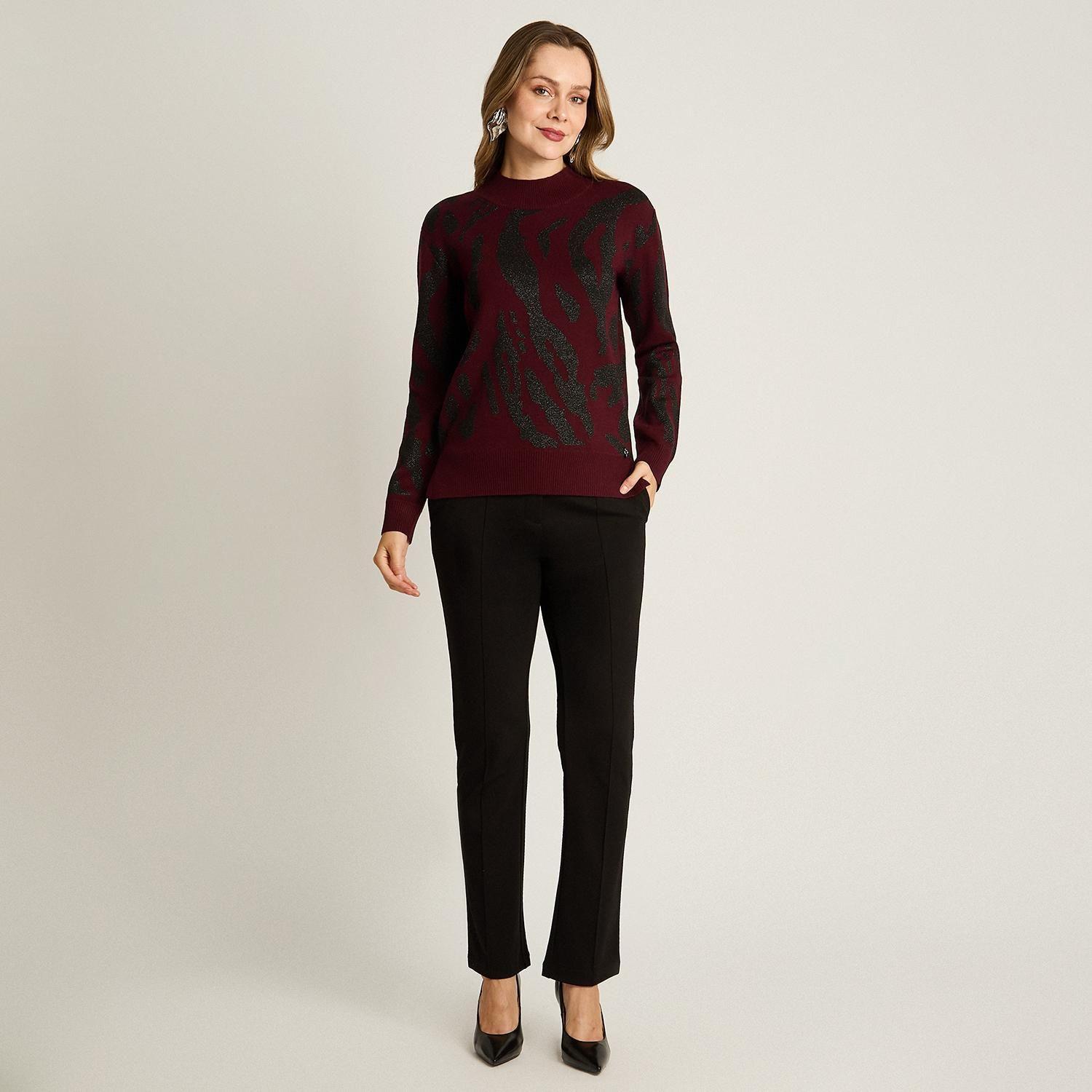Sweater Burdeo con Estampado Animal Print y Lurex en Tejido-3