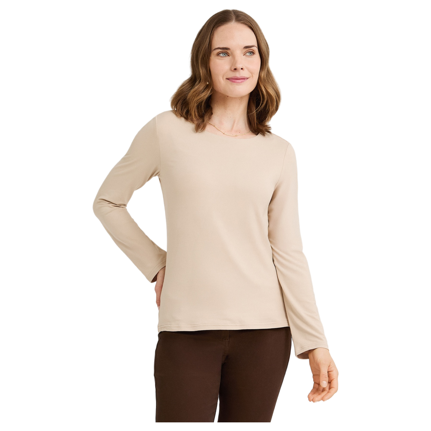 Polera Escote Redondo Lisa Básica Beige-0