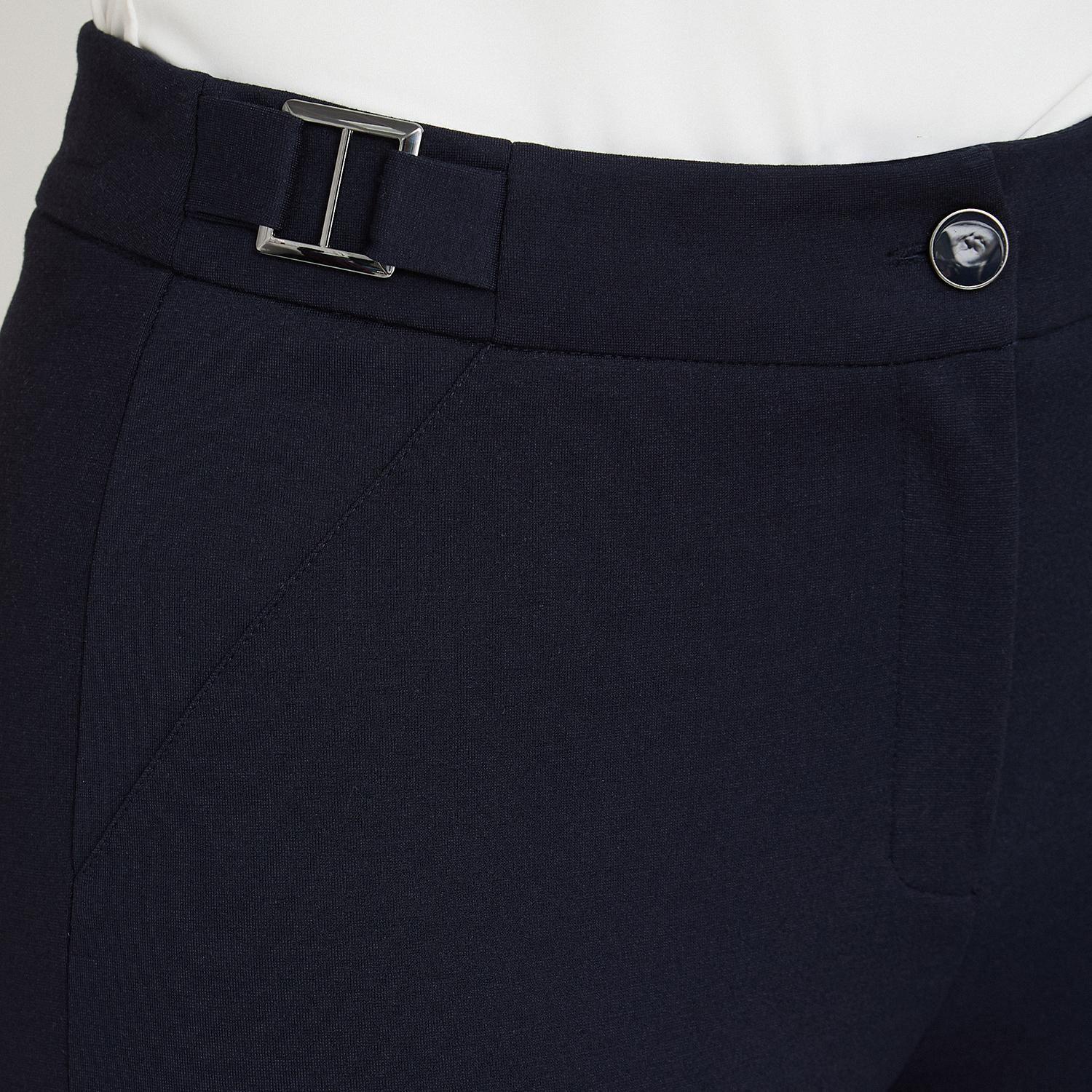 Pantalón Formal Recta un Botón con Aplicación en Pretina Azul-2