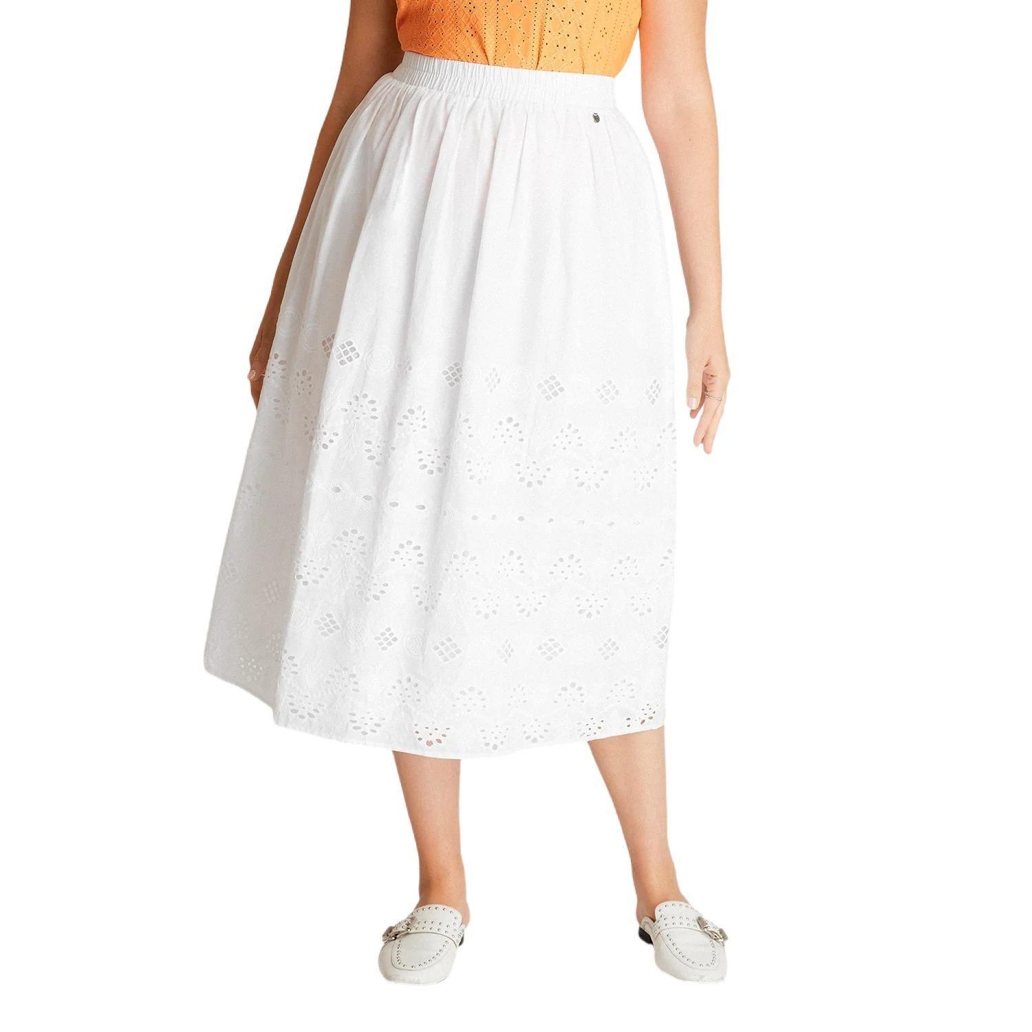 Falda Midi Blanca Broderie-0
