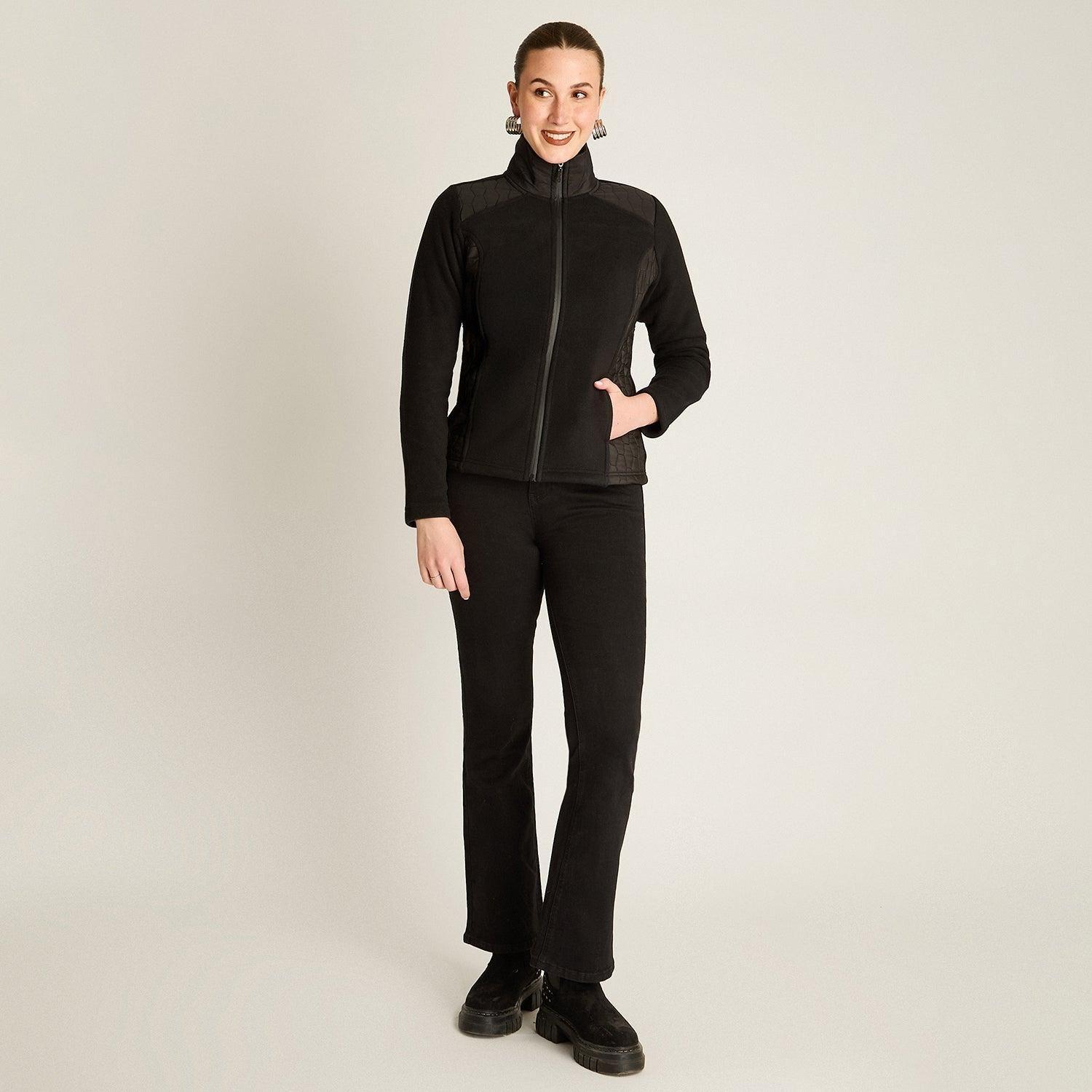 Poleron Polar Negro Manga Larga Elasticidad Baja Sin Forro Calce Normal Tela Punto-3