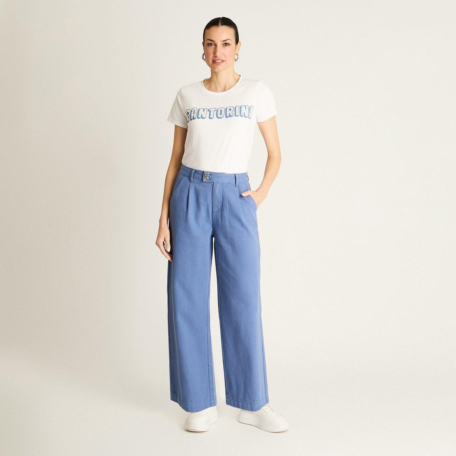 Pantalon Algodón Azul Wide Leg-4