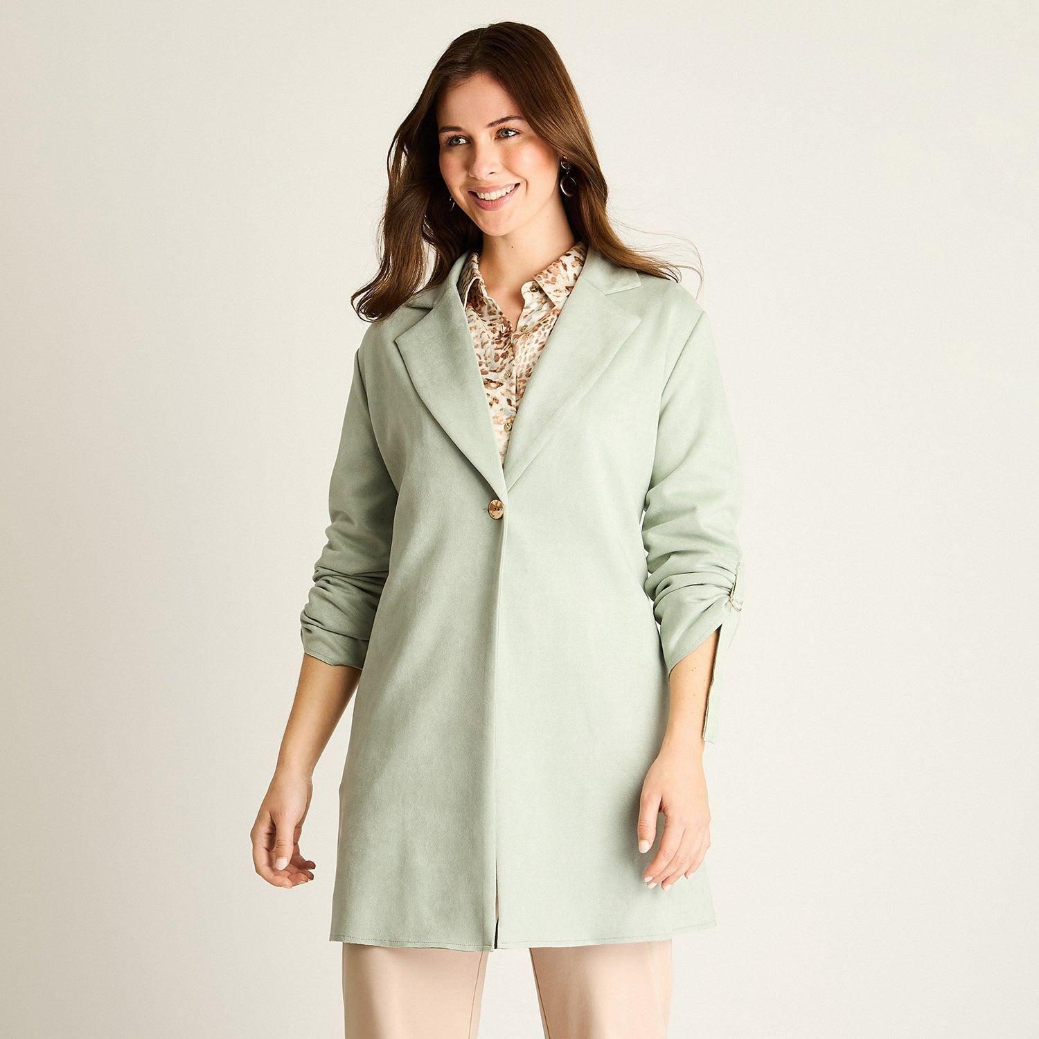Chaqueta Menta Ecocuero con Botón-0