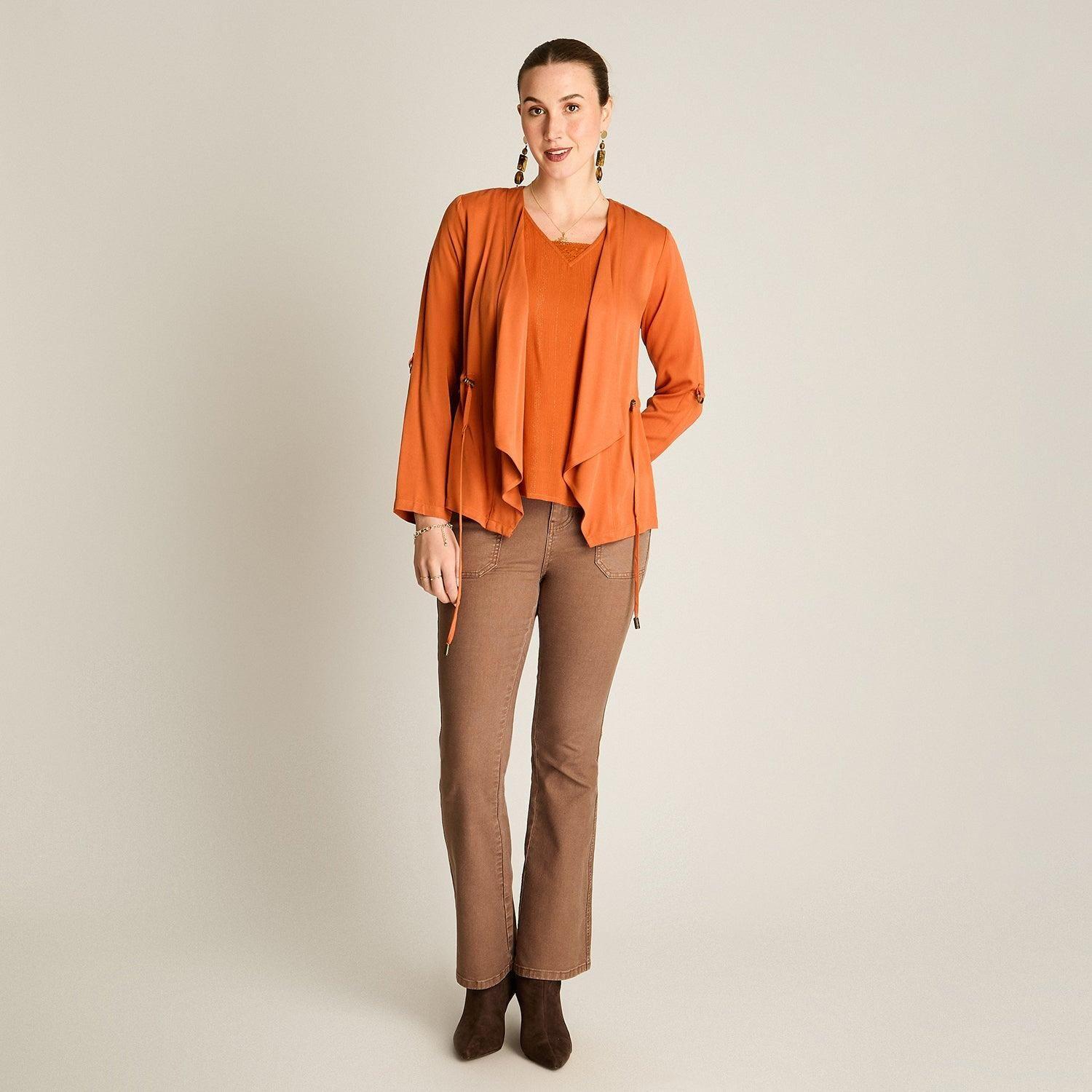 Tapado Terracota Manga Larga Roll Up con Cintura Ajustable-3