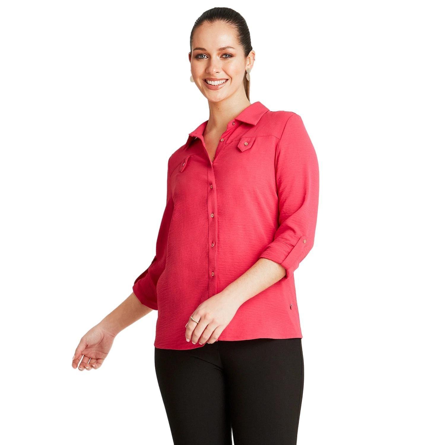Blusa Fucsia Manga Larga Cuello Camisero-0