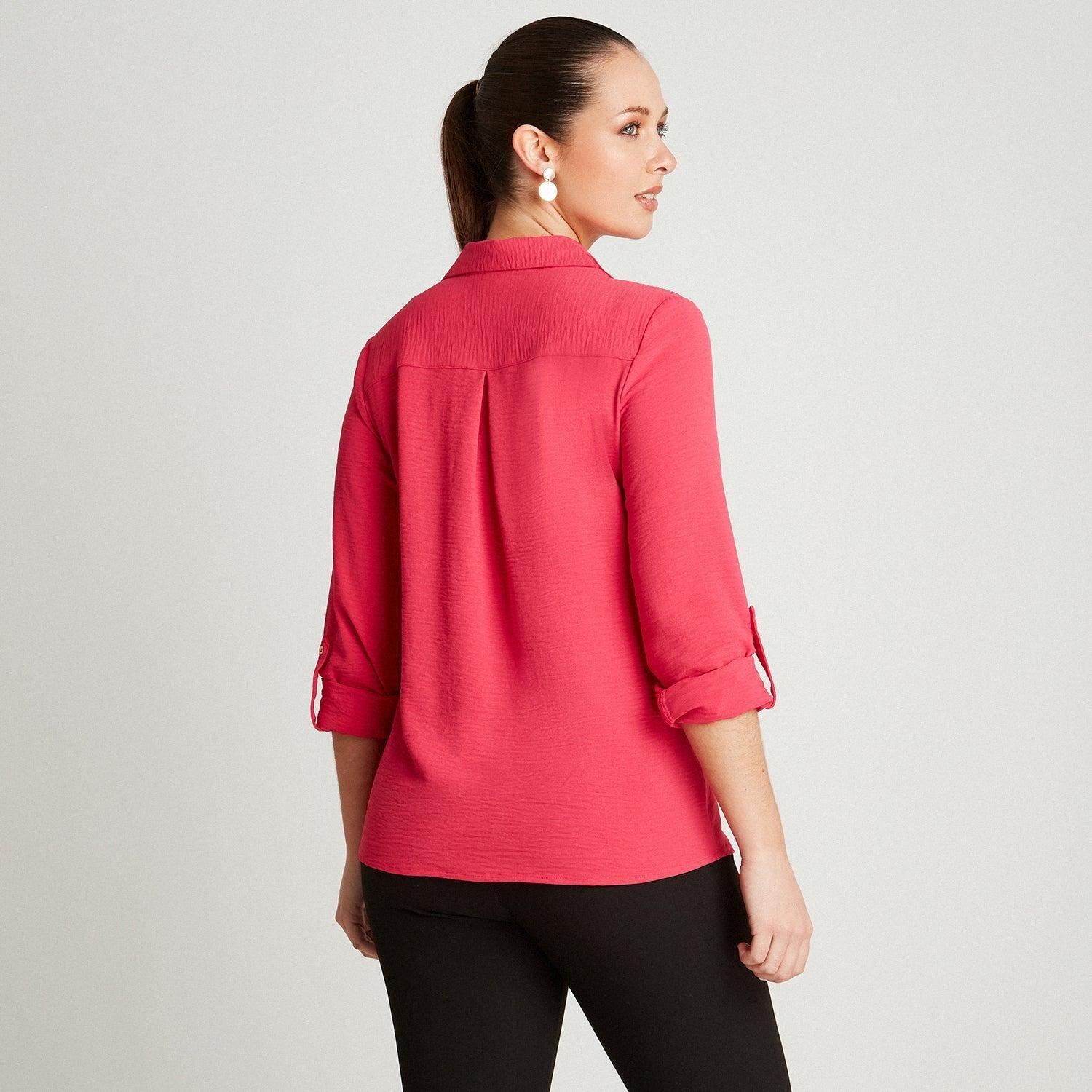 Blusa Fucsia Manga Larga Cuello Camisero-1