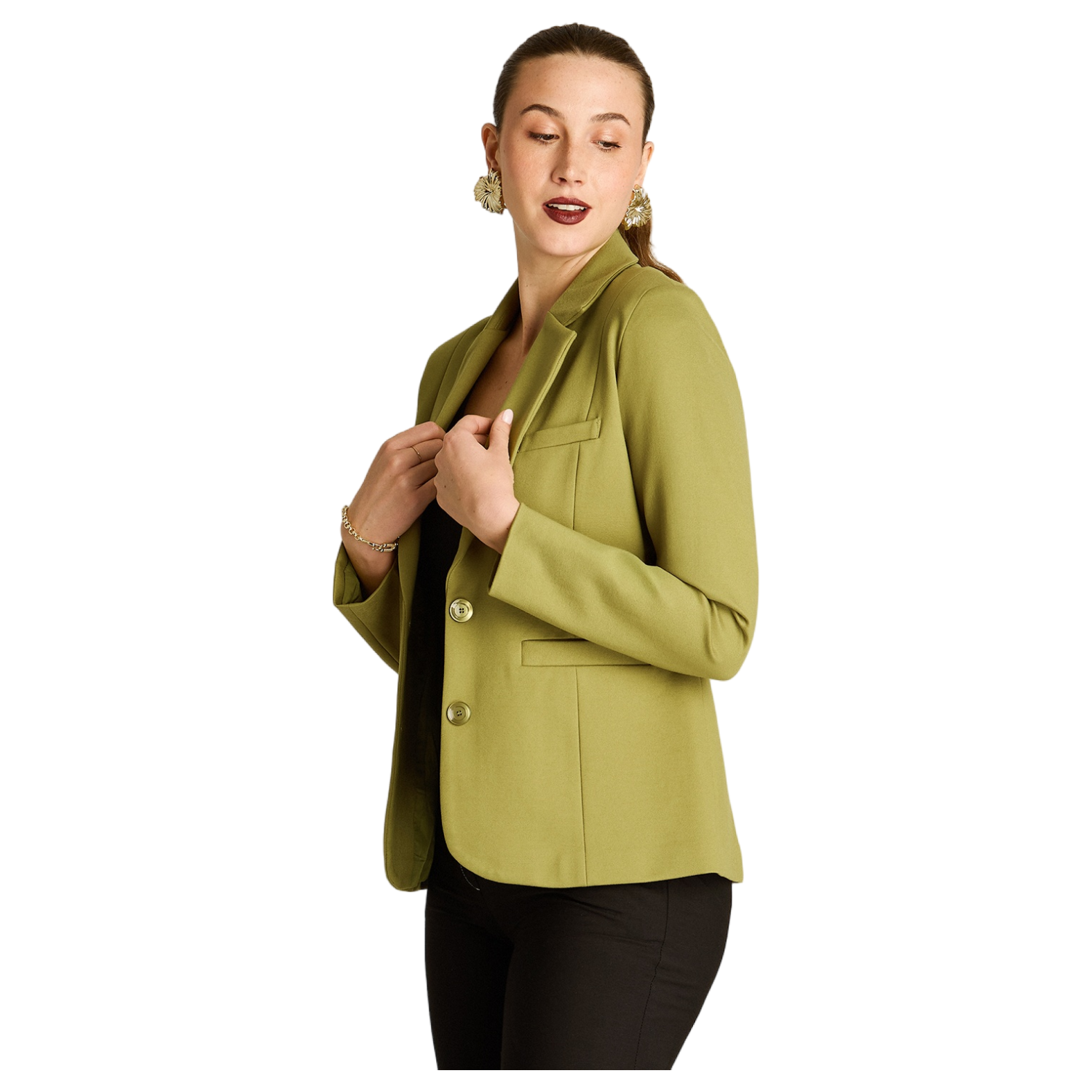 Blazer Pistacho Básico Punto Roma con Dos Bolsillos-0