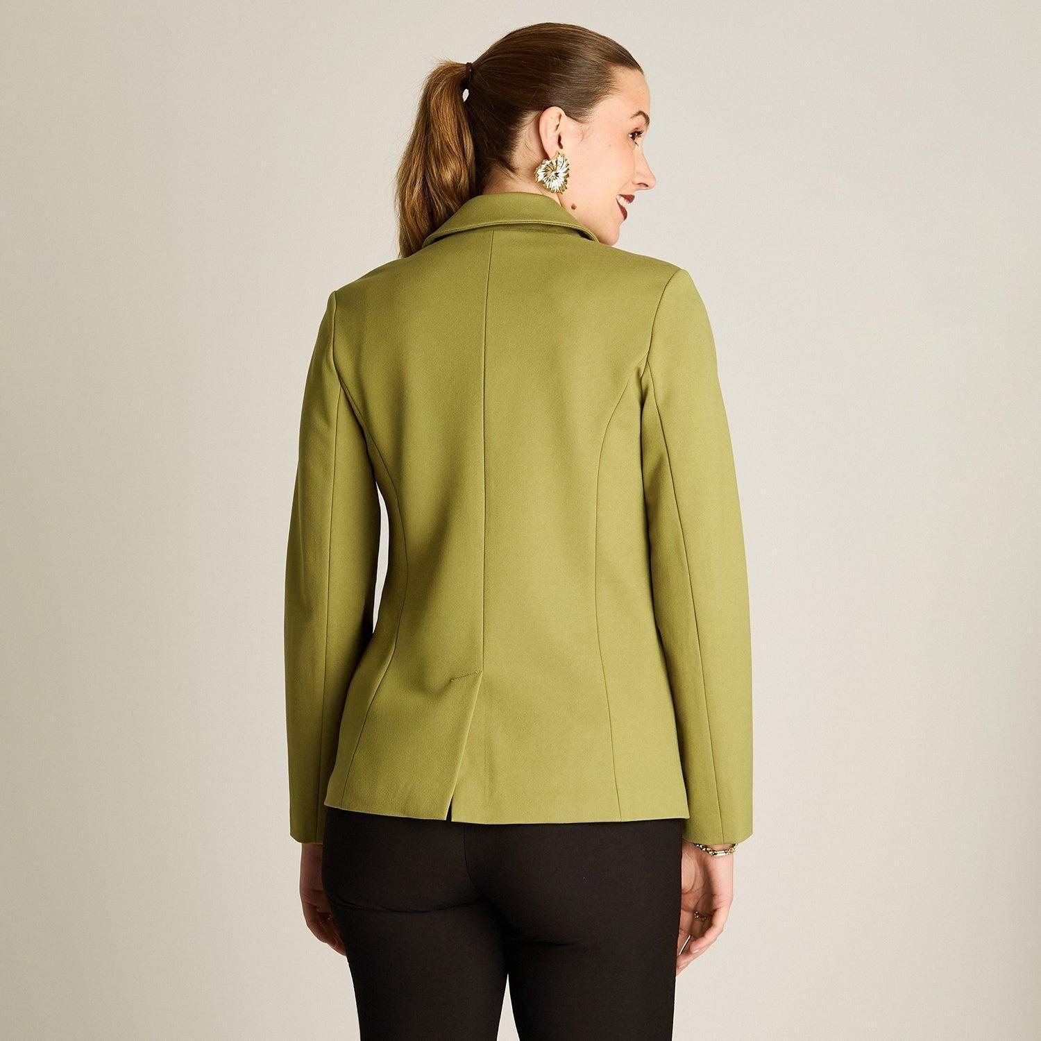 Blazer Pistacho Básico Punto Roma con Dos Bolsillos-1