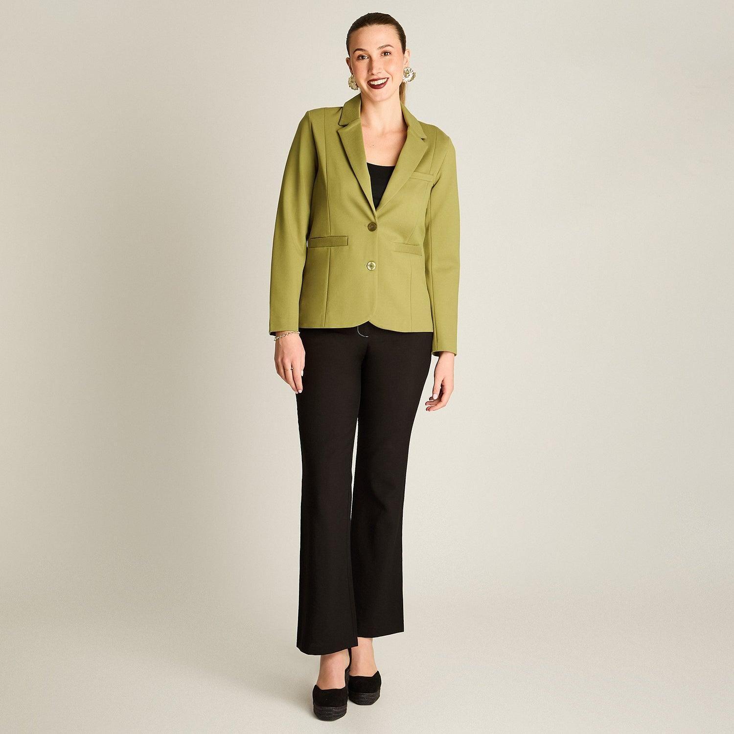 Blazer Pistacho Básico Punto Roma con Dos Bolsillos-3